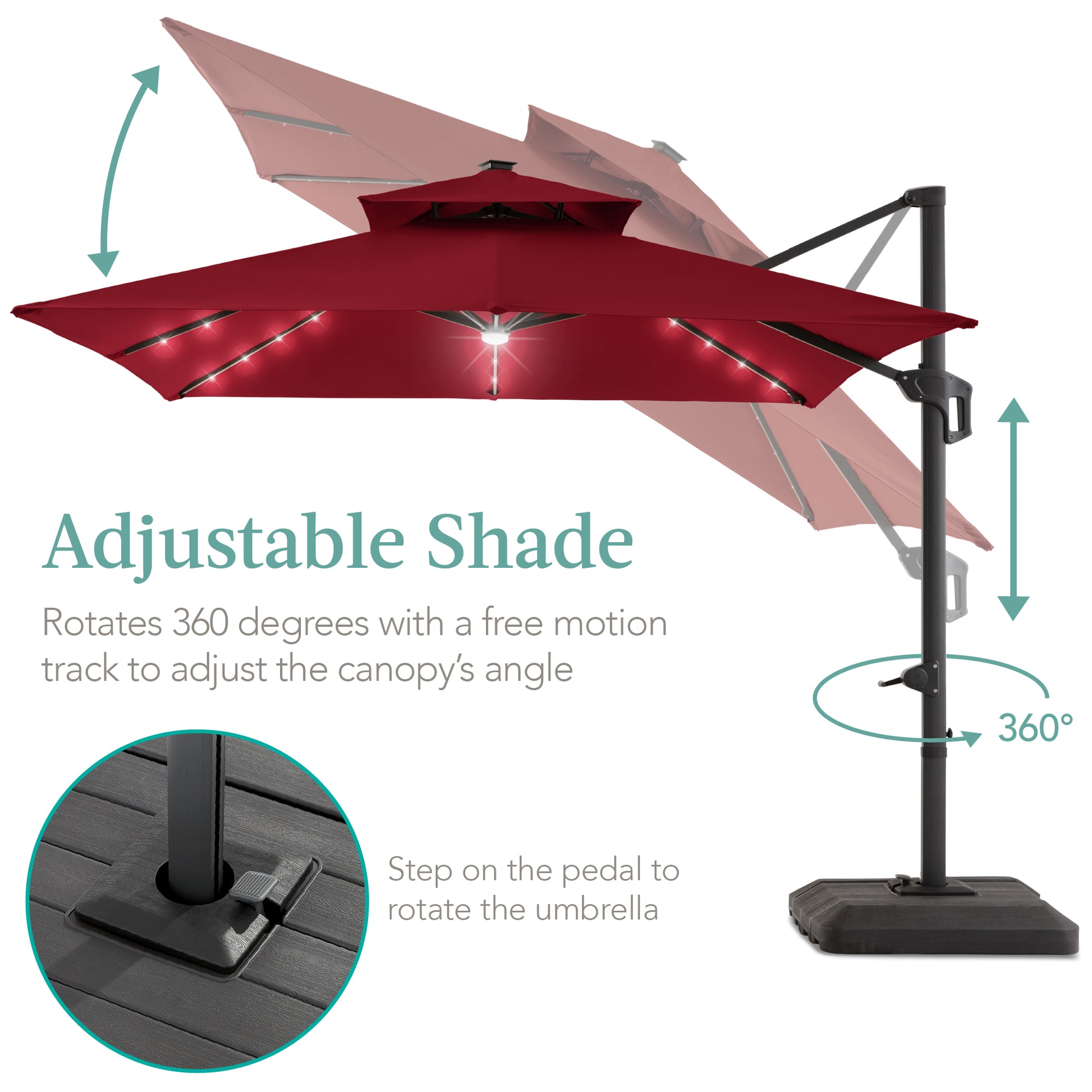 Best Choice Products 10x10ft 2-Tier Square Outdoor Solar LED Cantilever Patio Umbrella w/ Base Included Best Choice Products 10x10ft 2-Tier Square Outdoor Solar LED Cantilever Patio Umbrella w/ Base Included