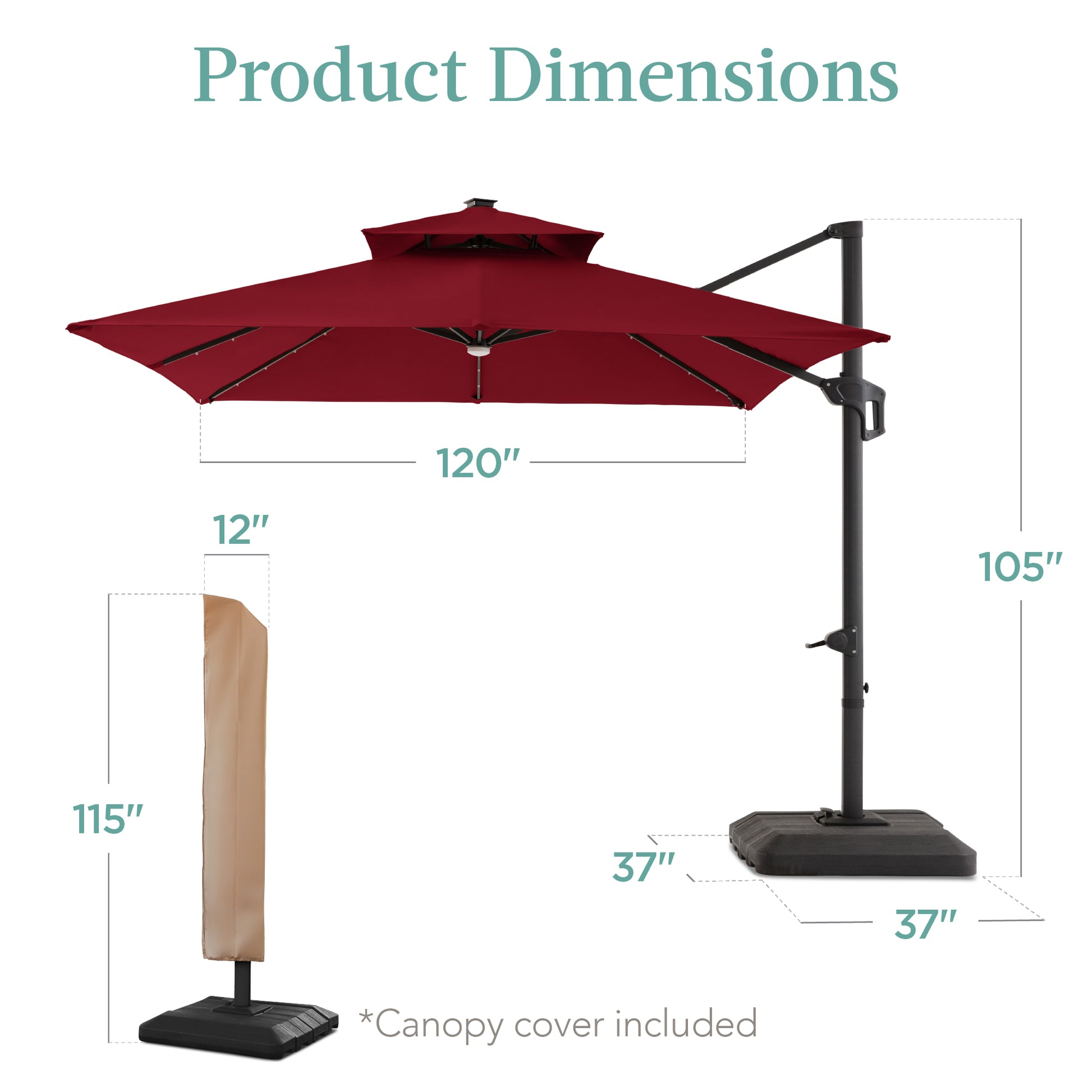 Best Choice Products 10x10ft 2-Tier Square Outdoor Solar LED Cantilever Patio Umbrella w/ Base Included Best Choice Products 10x10ft 2-Tier Square Outdoor Solar LED Cantilever Patio Umbrella w/ Base Included