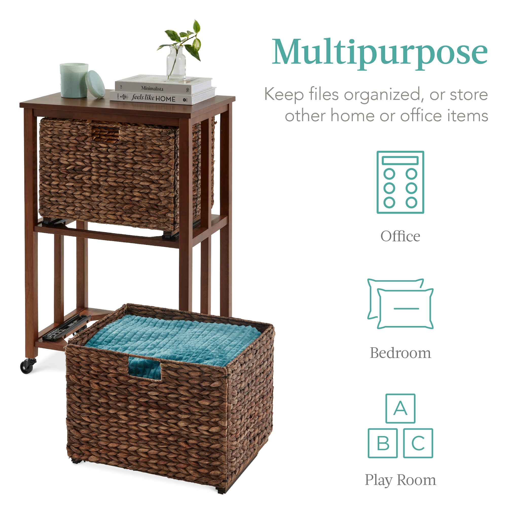 Vertical Rolling File Cabinet w/ Rubberwood Frame, Locking Caster Wheels