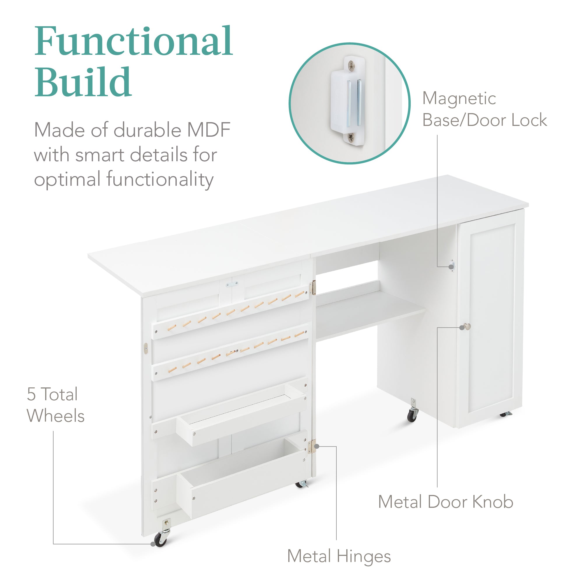 Best Choice Products Large Portable Multipurpose Folding Sewing Table w/ Magnetic Doors, Craft Storage - White