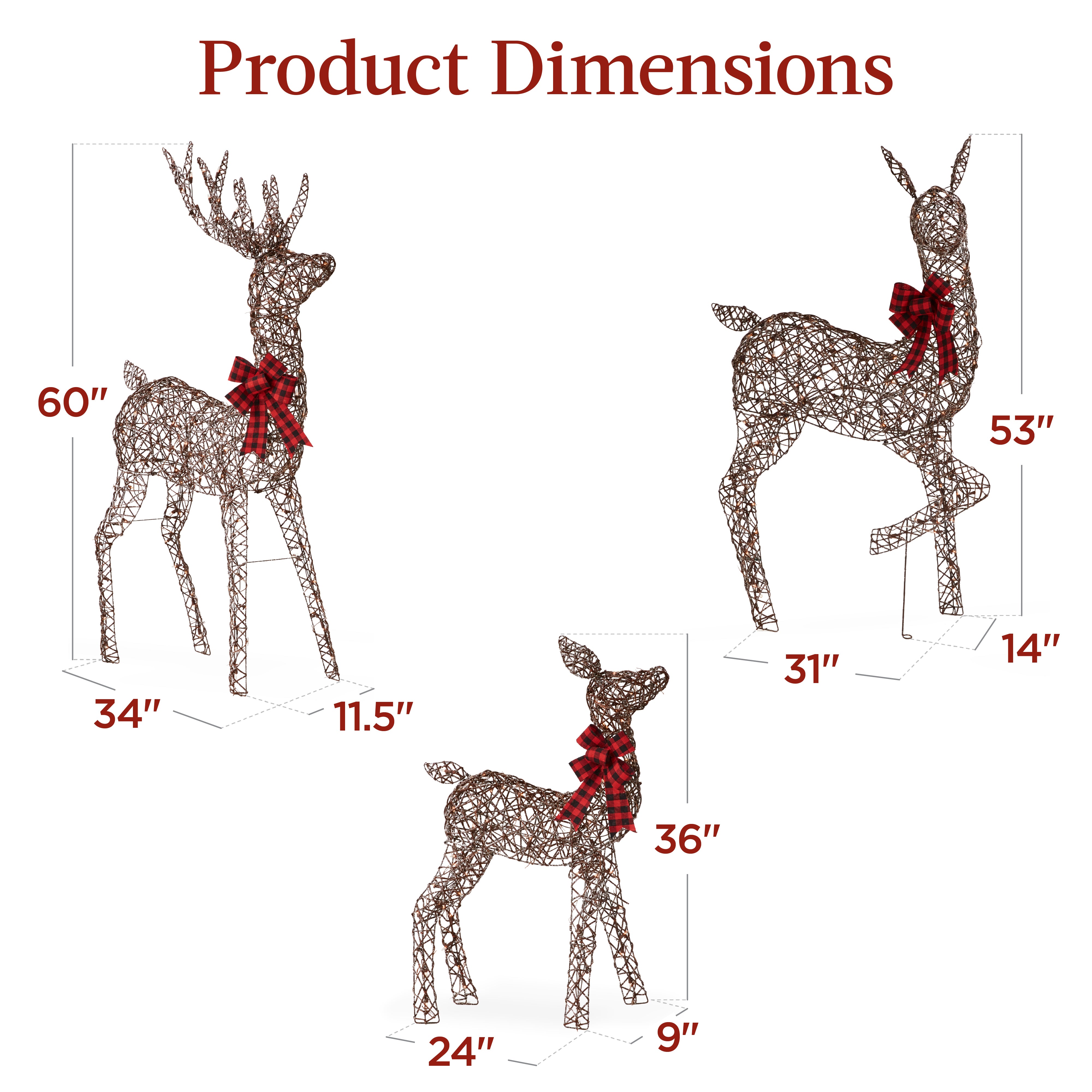 3-Piece Lighted Christmas Deer Set Outdoor Decor with LED Lights