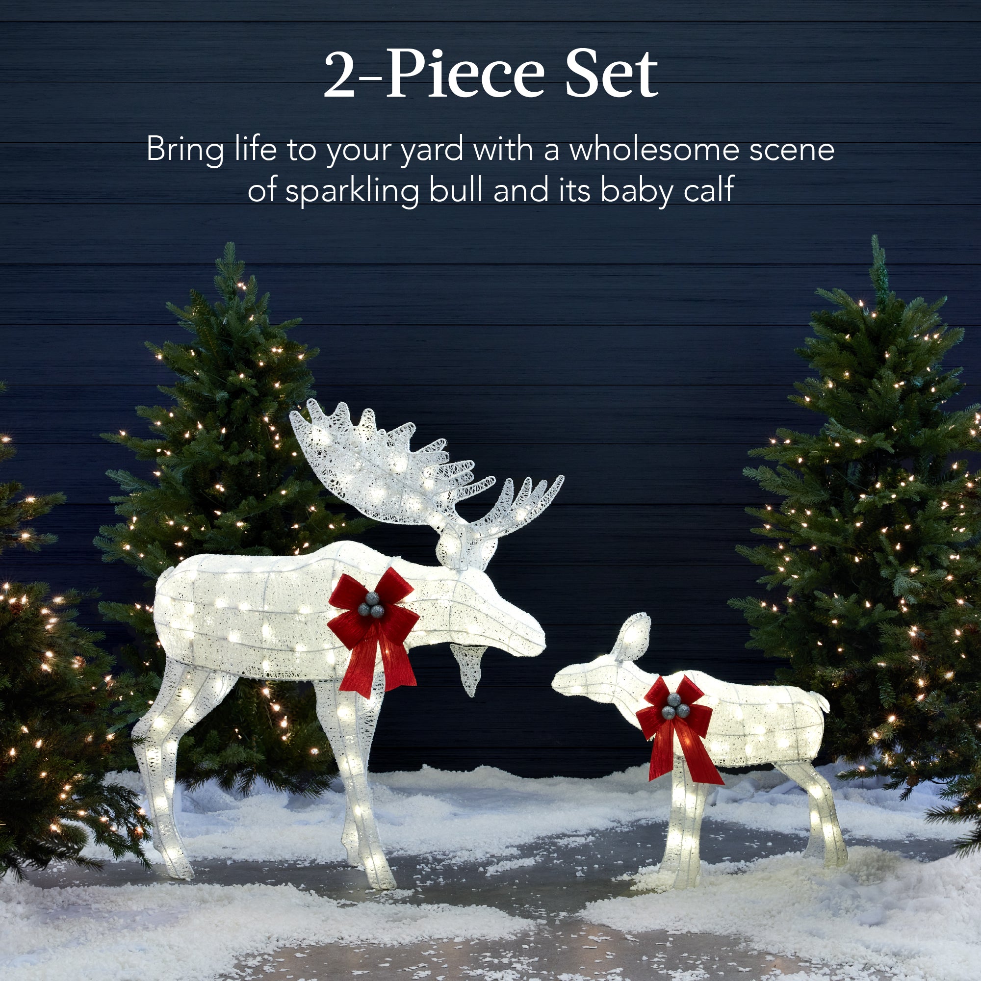 2-Piece Moose Family Lighted Outdoor Christmas Decoration Set w