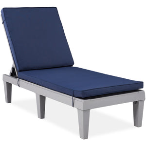 Outdoor Patio  Lounge Chair, Resin Chaise Lounger w/ Seat Cushion, 5 Positions