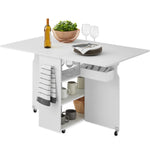 Multipurpose Folding Table w/ Wheels, 3 Storage Shelves, Cubby, Handle ...
