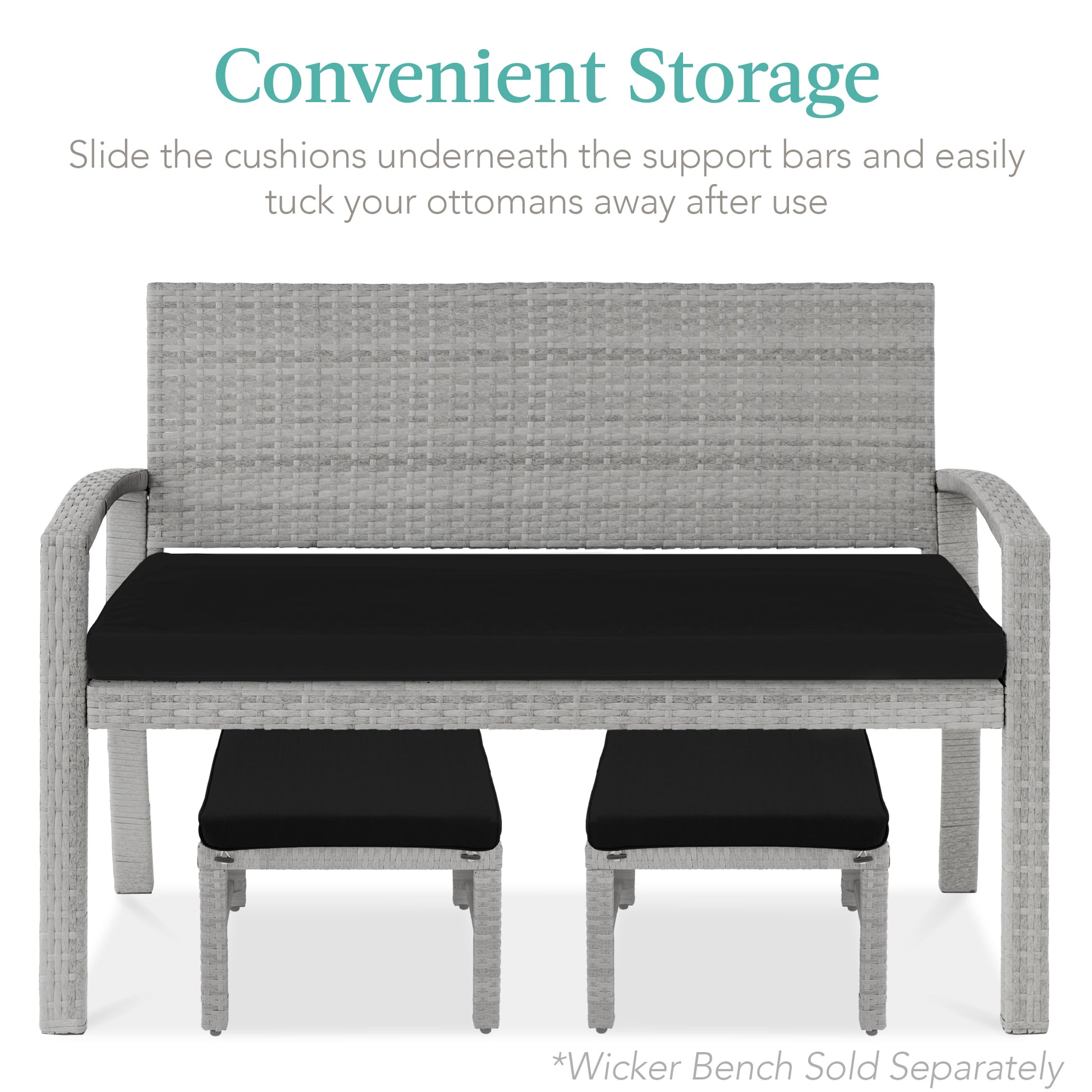 Set of 2 Multipurpose Wicker Ottomans w/ Removable Cushions, Steel Frame