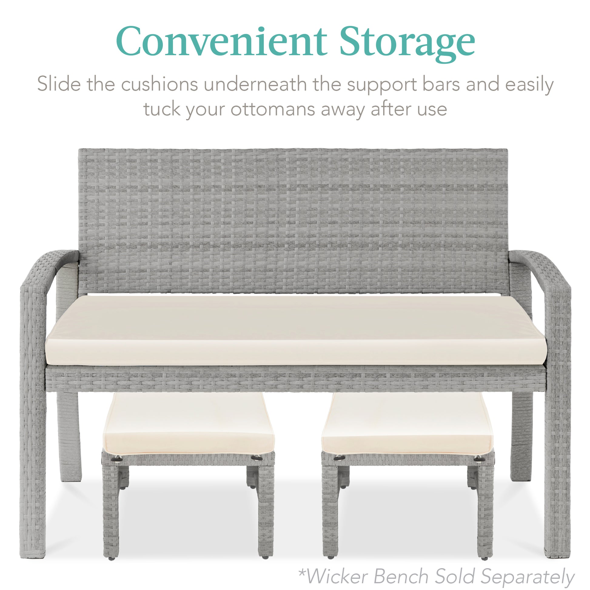 Set of 2 Multipurpose Wicker Ottomans w/ Removable Cushions, Steel Frame