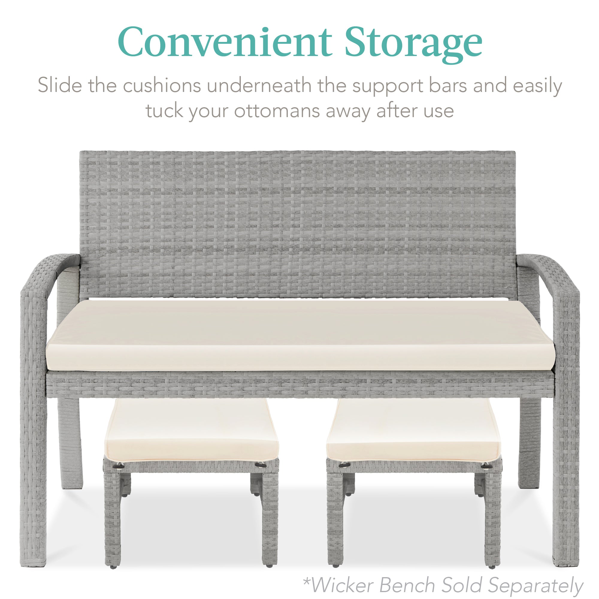 Set of 2 Multipurpose Wicker Ottomans w/ Removable Cushions, Steel Frame