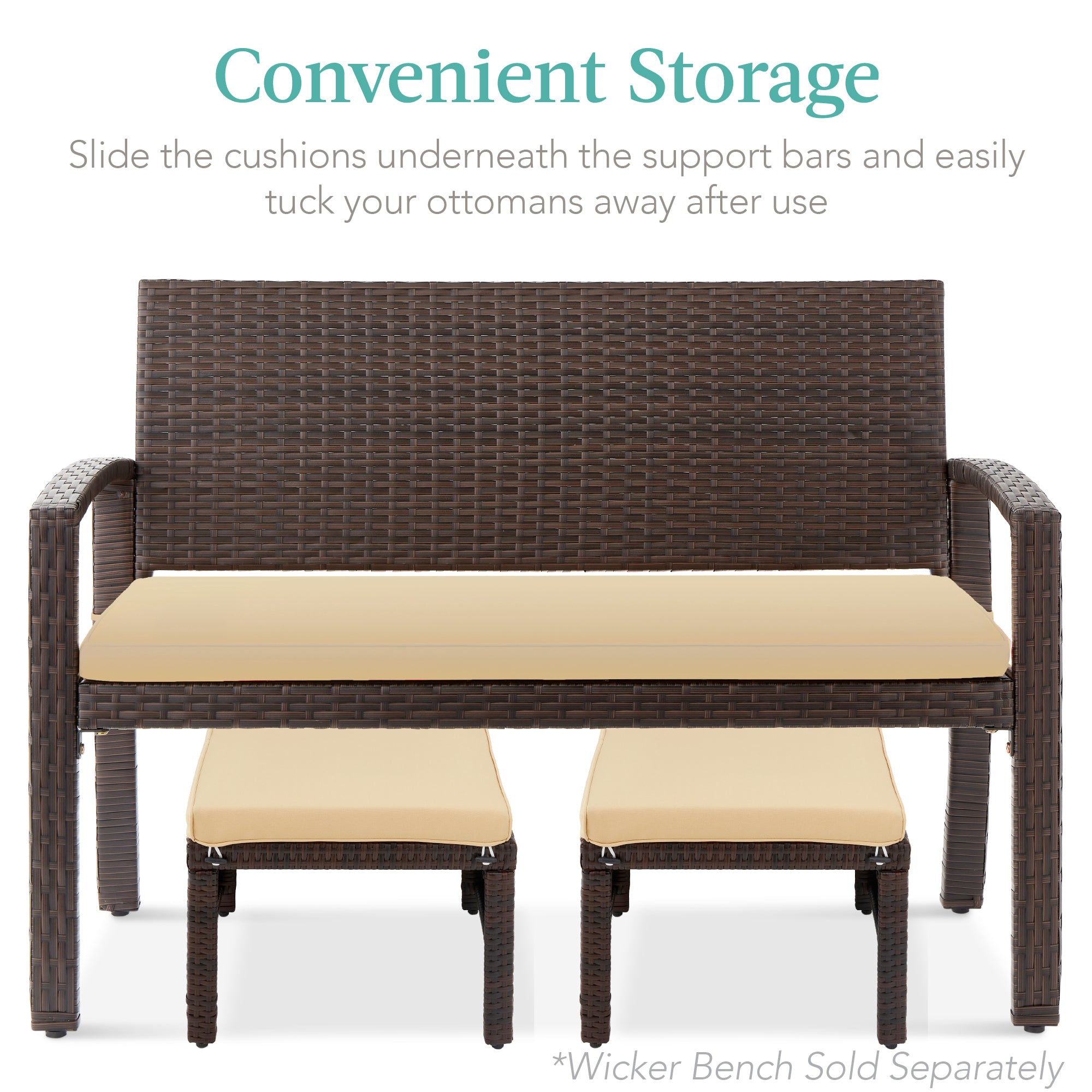 Set of 2 Multipurpose Wicker Ottomans w/ Removable Cushions, Steel Frame