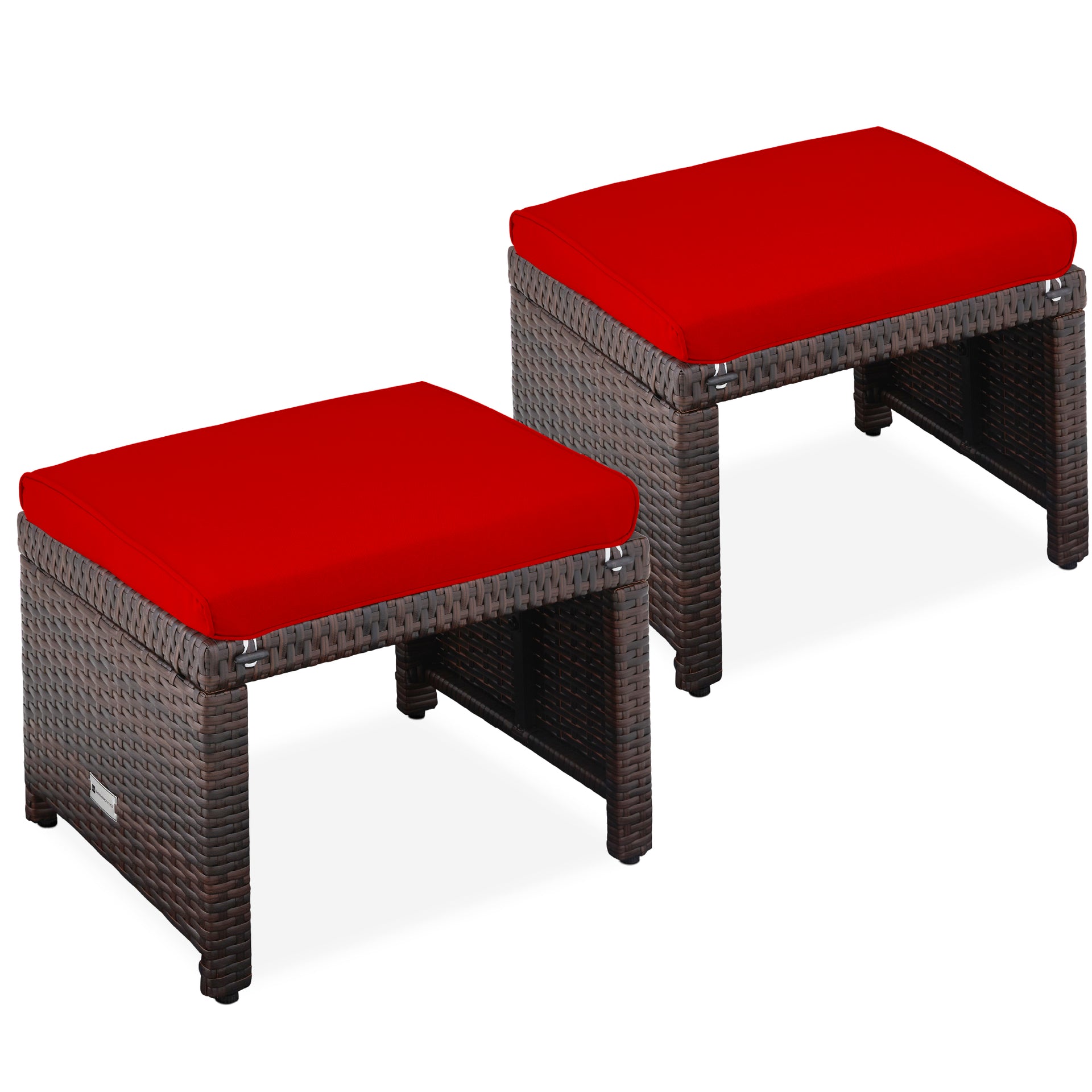 Set 2 Multipurpose Wicker Ottomans w Removable Cushions Steel Frame