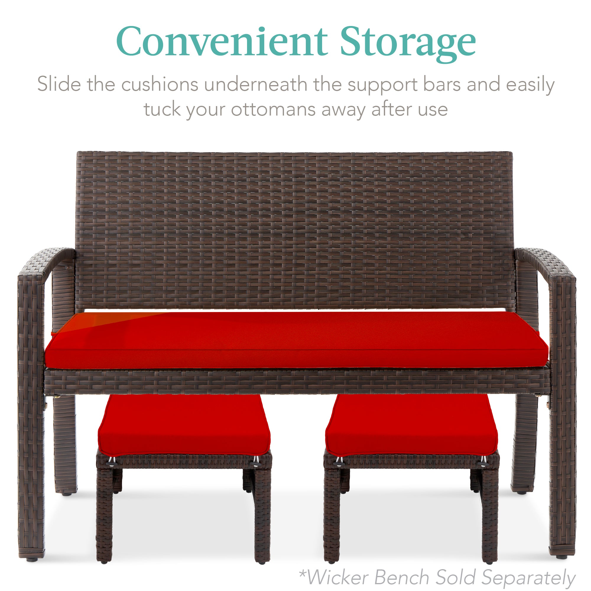 Set of 2 Multipurpose Wicker Ottomans w/ Removable Cushions, Steel Frame