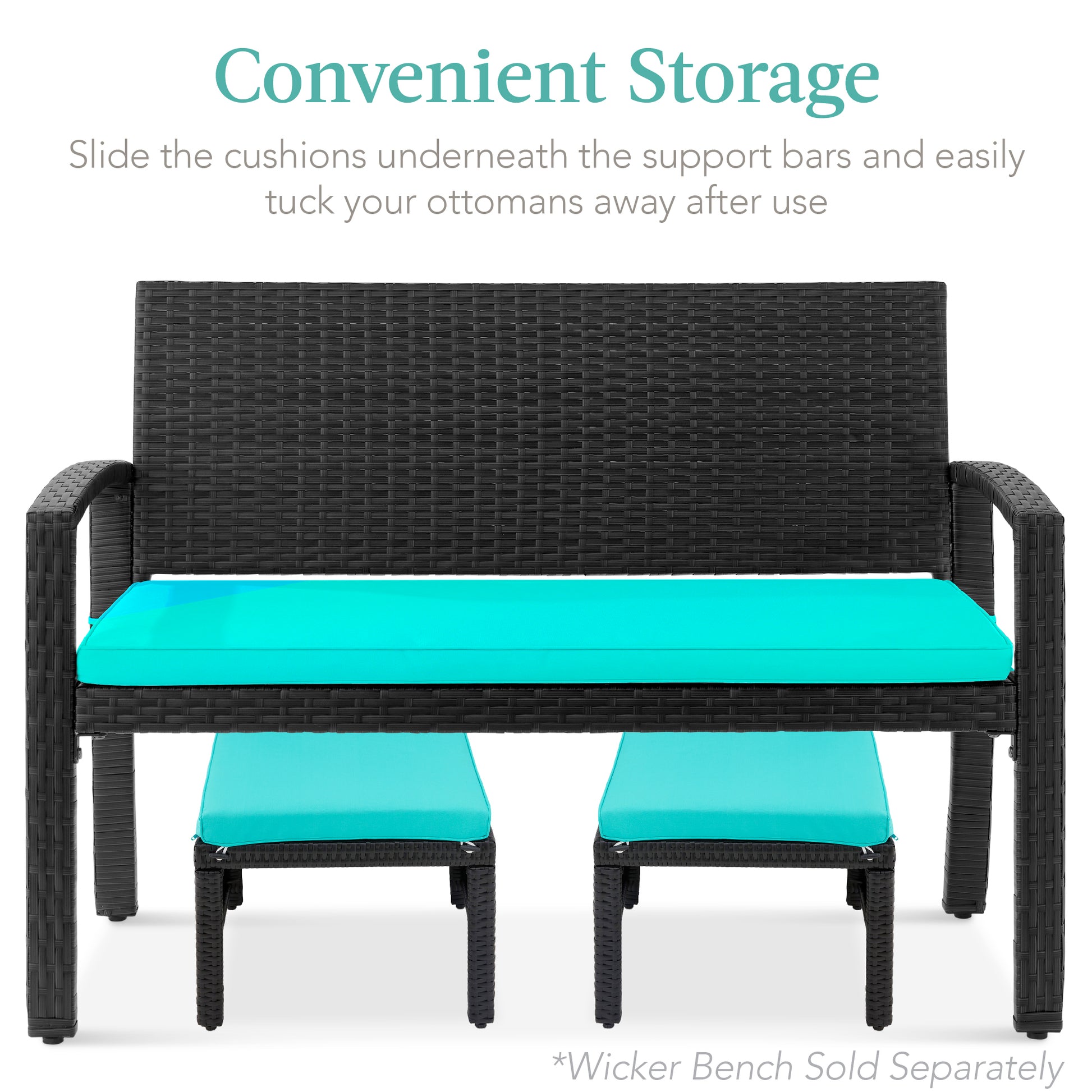 Set of 2 Multipurpose Wicker Ottomans w/ Removable Cushions, Steel Frame