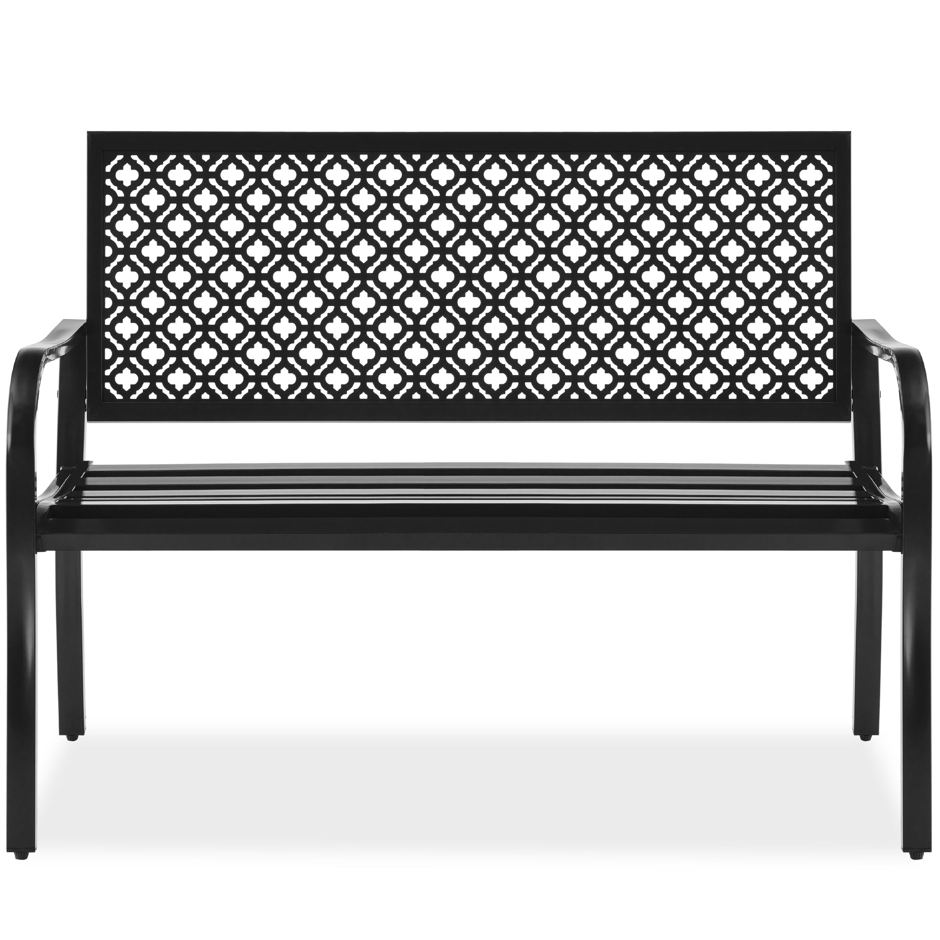 Indoor Outdoor Steel Bench w Geometric Backrest Foot Levelers