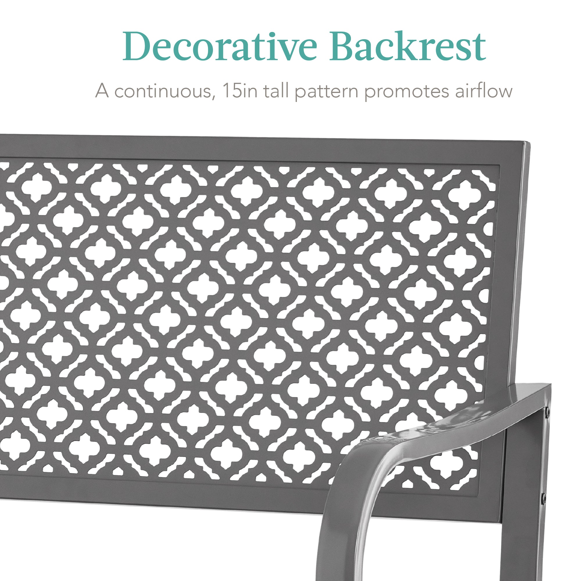 Indoor Outdoor Steel Bench w/ Geometric Backrest, Foot Levelers