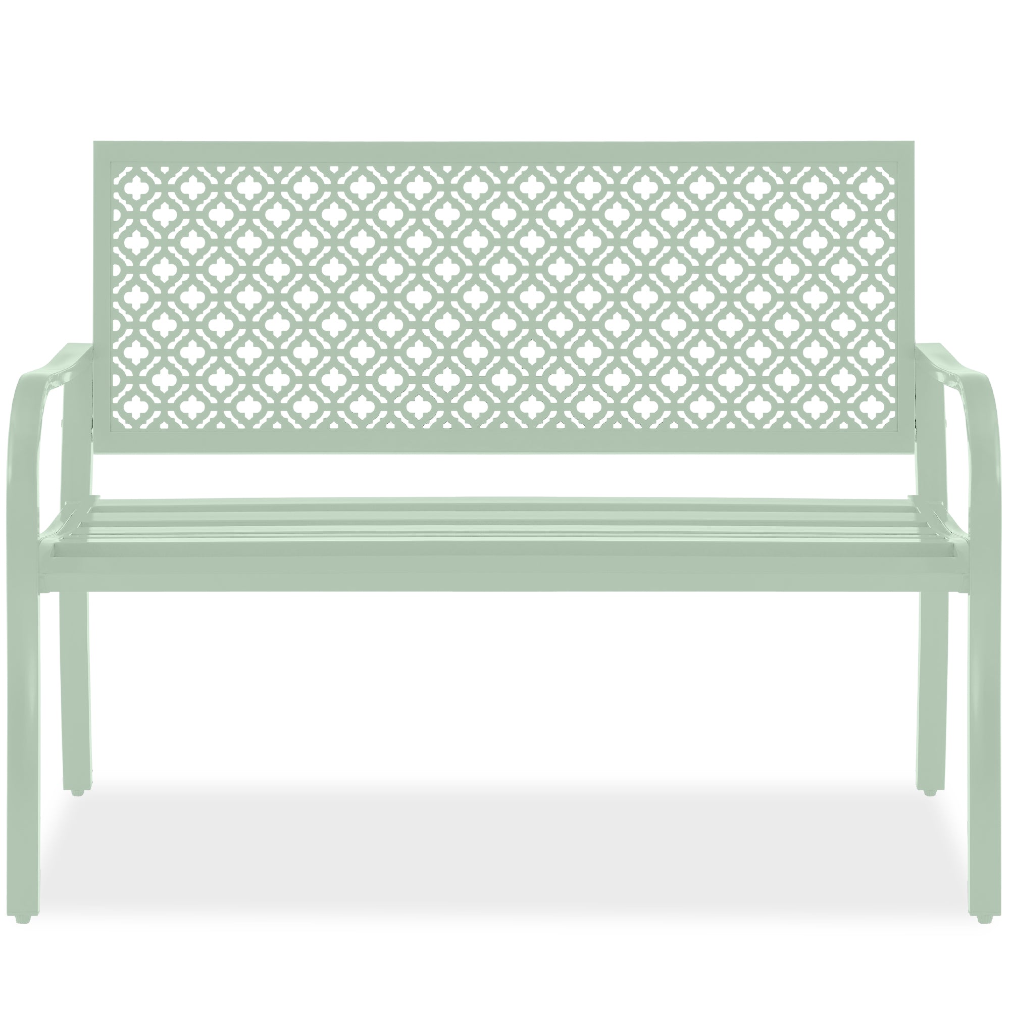 Indoor Outdoor Steel Bench w/ Geometric Backrest, Foot