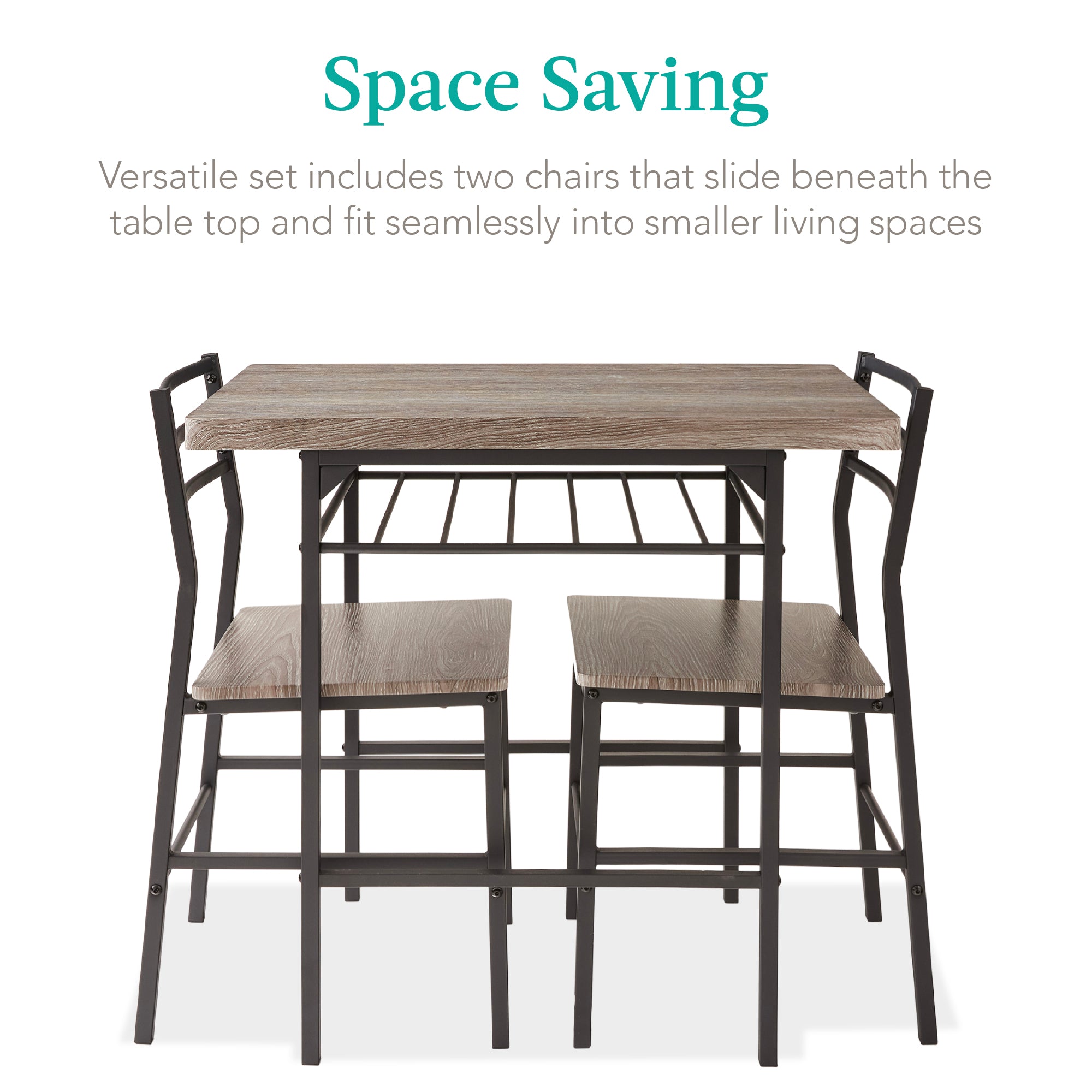 3-Piece Modern Square Dining Set w/ Storage Rack