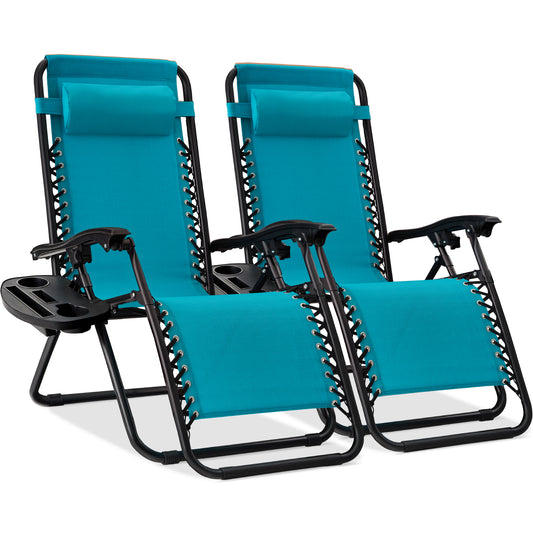 Set of 2 Adjustable Zero Gravity Patio Chair Recliners w/ Cup Holders