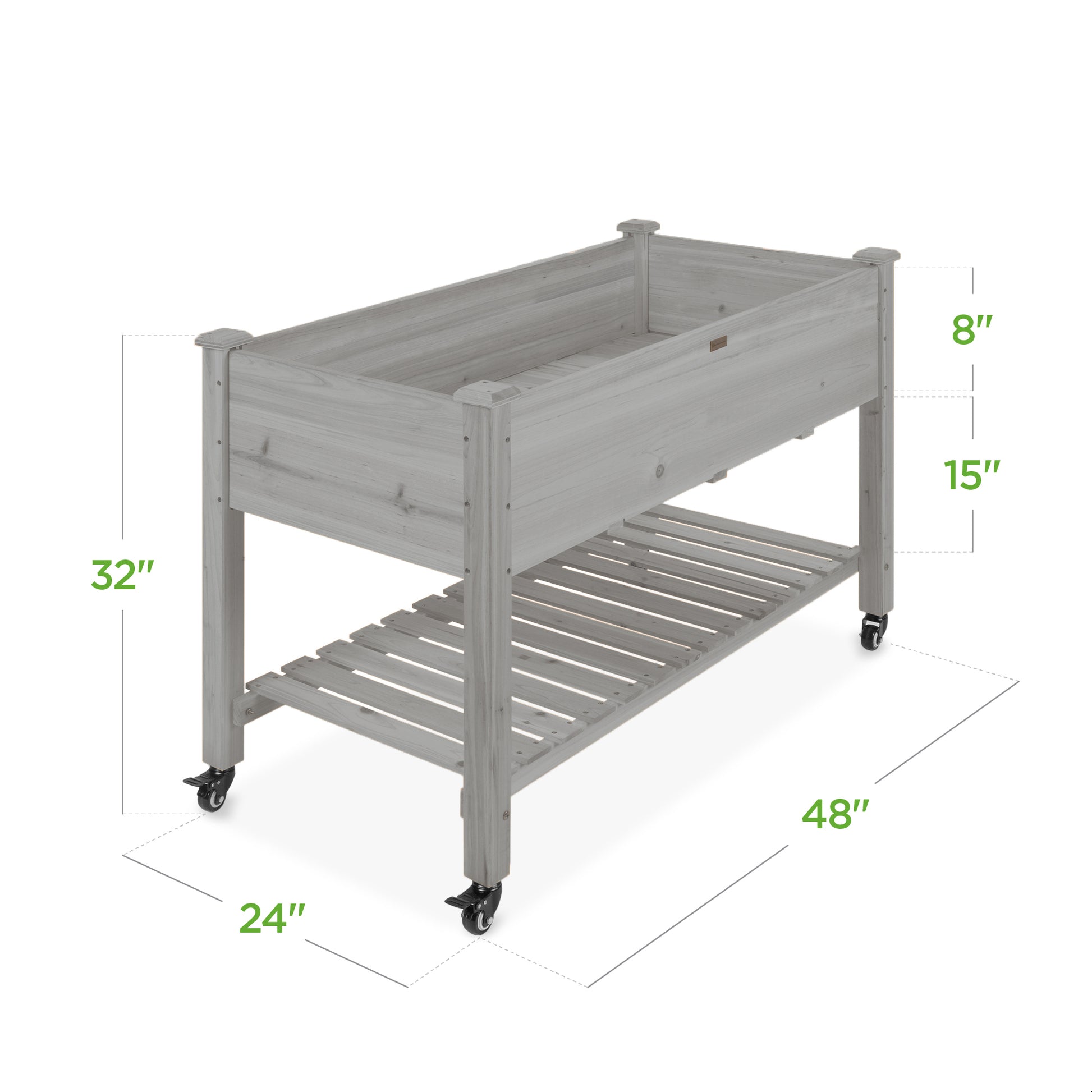 Mobile Raised Garden Bed Elevated Planter w/ Wheels, Shelf - 48x24x32in