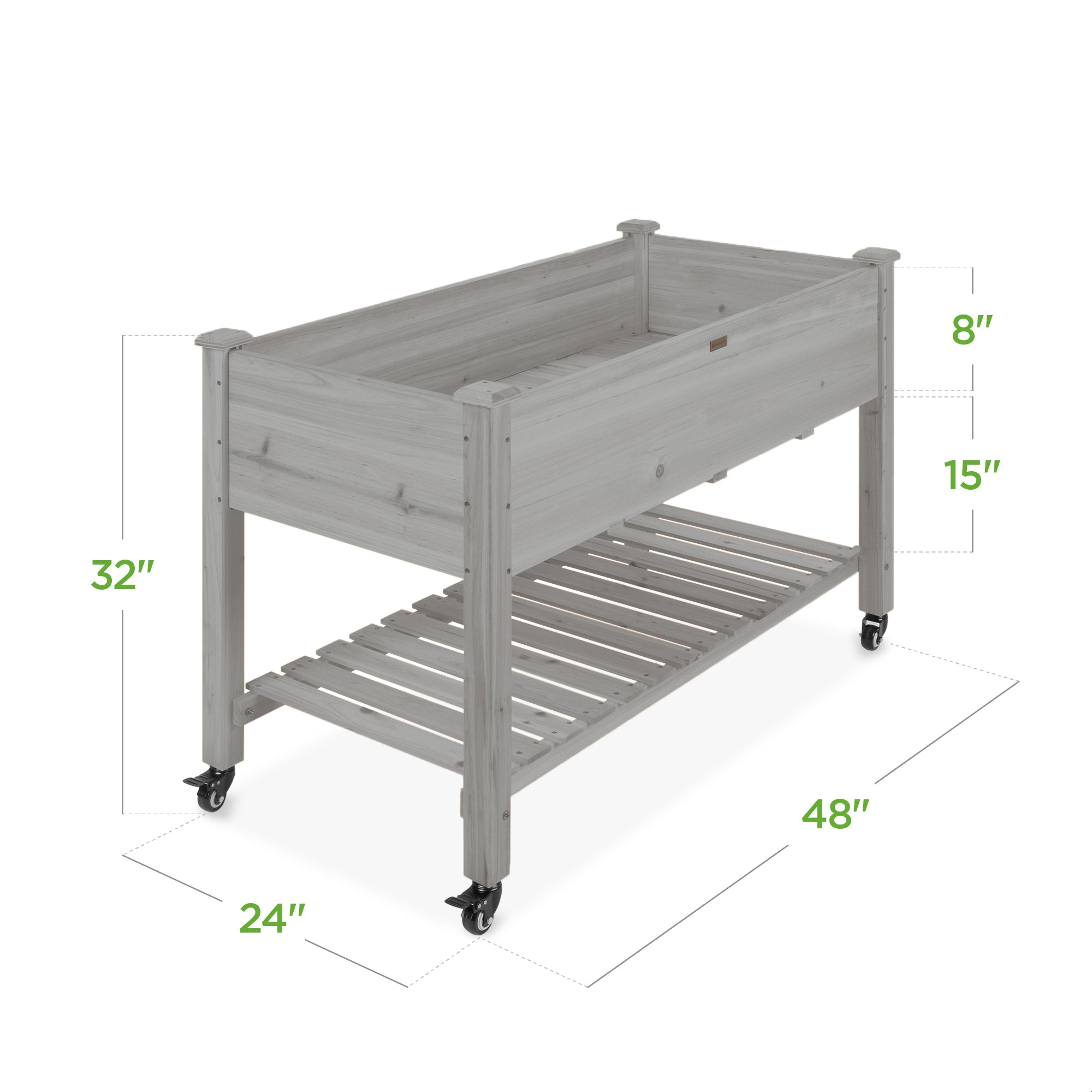 Mobile Raised Garden Bed Elevated Planter w/ Wheels, Shelf - 48x24x32in
