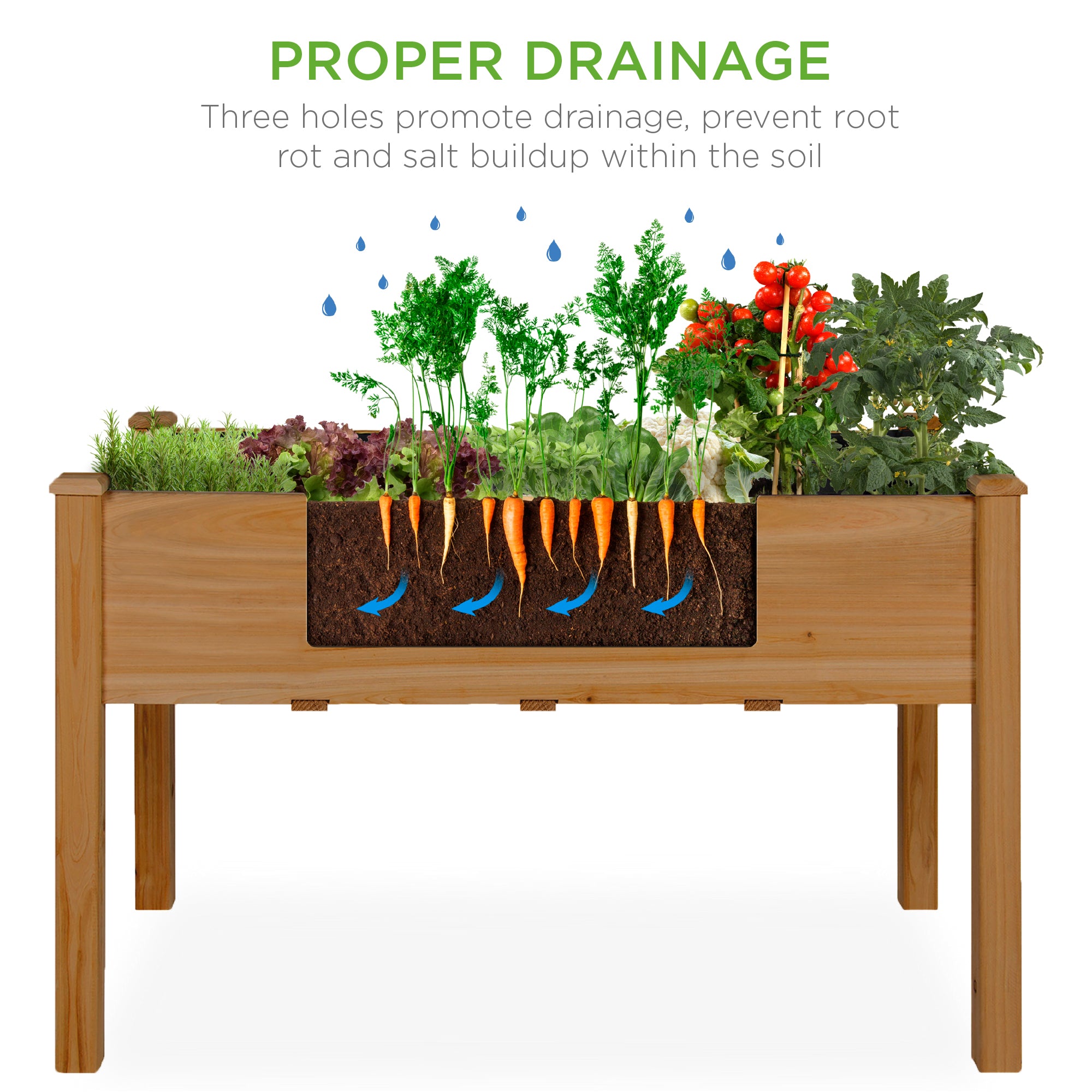 Raised Garden Bed, Elevated Wooden Planter Box w/ Foot Caps - 48x24x30in