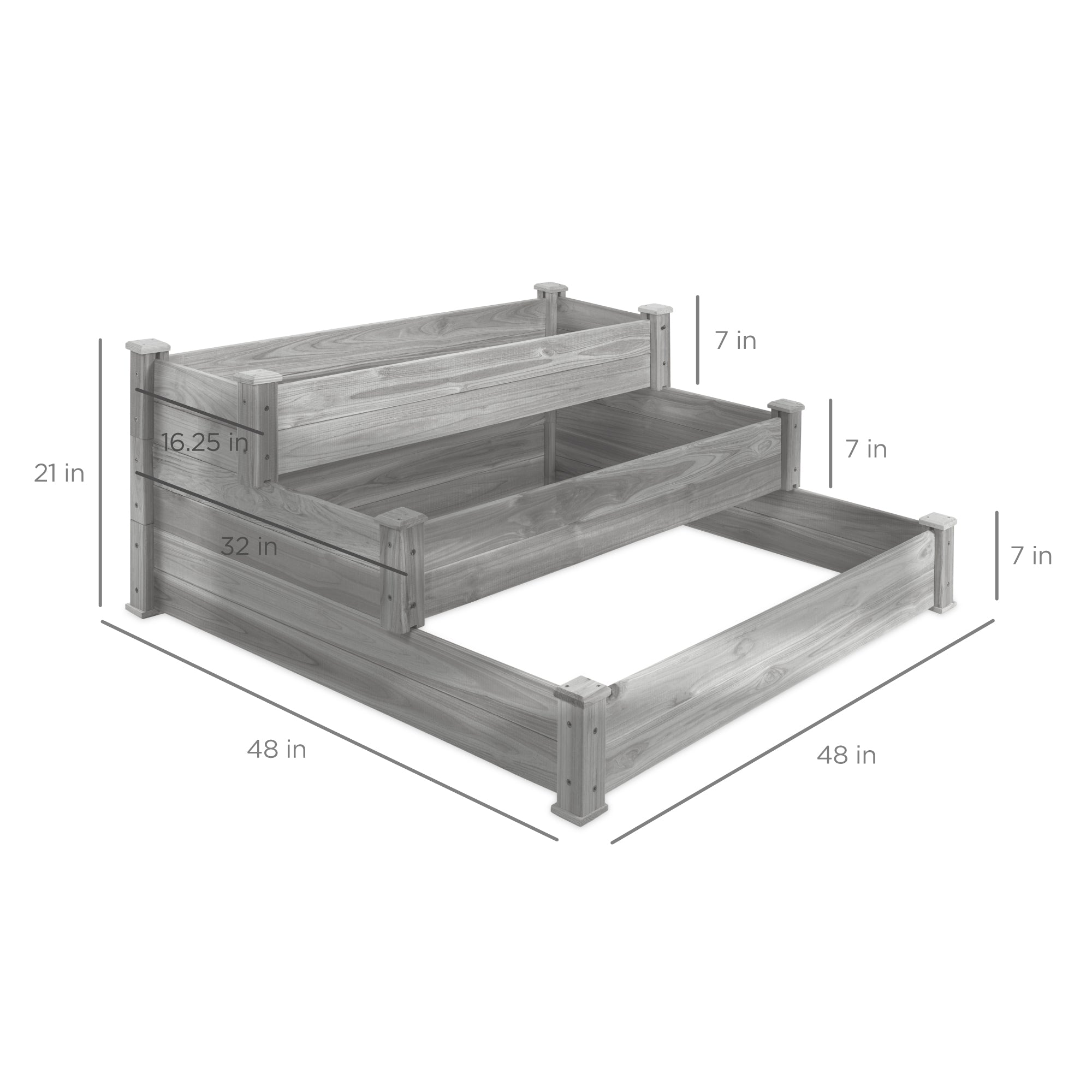 3-Tier Raised Fir Wood Garden Bed Planter - Thumbnail 4