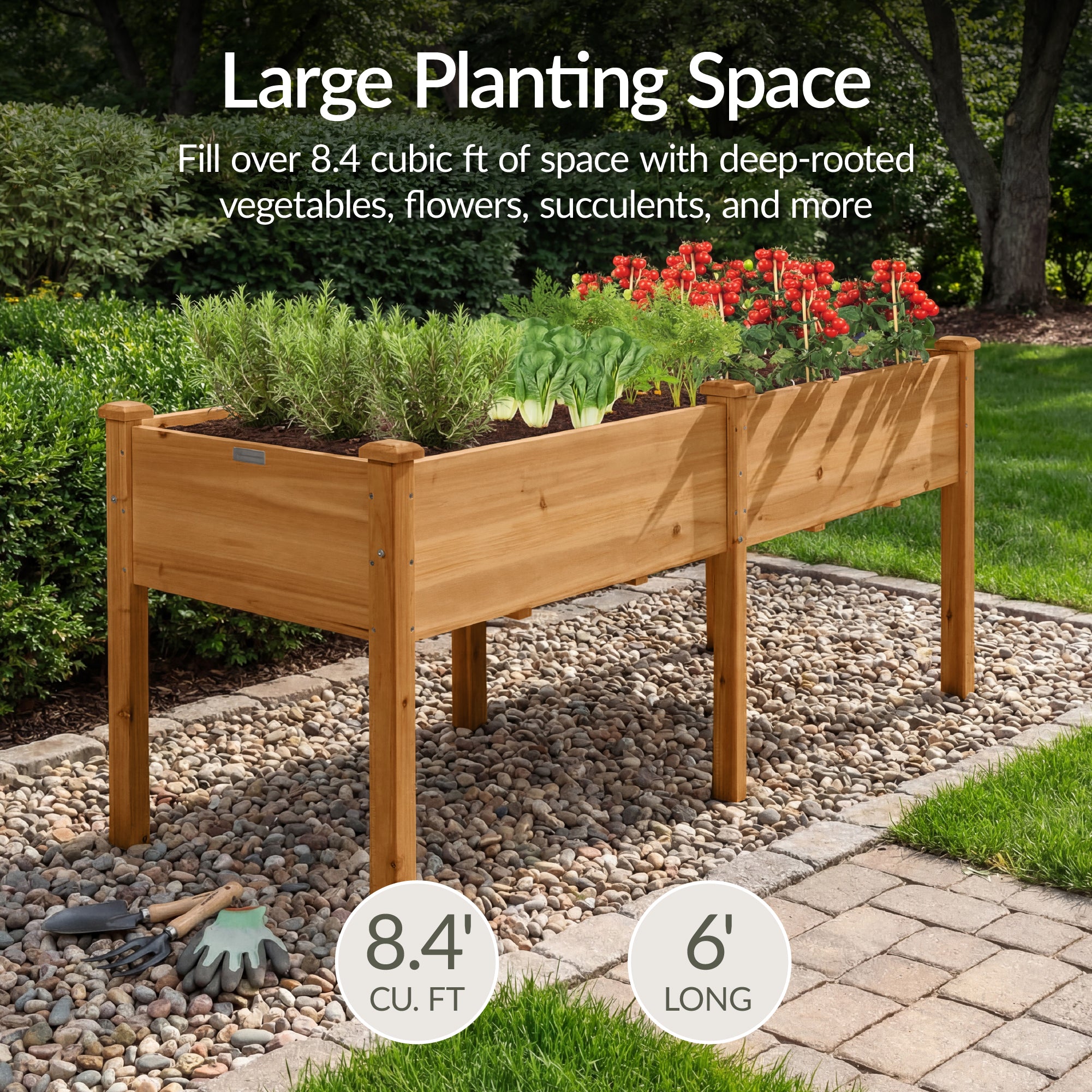 Raised Garden Bed, Elevated Wood Garden Planter Stand - 72x24x30in
