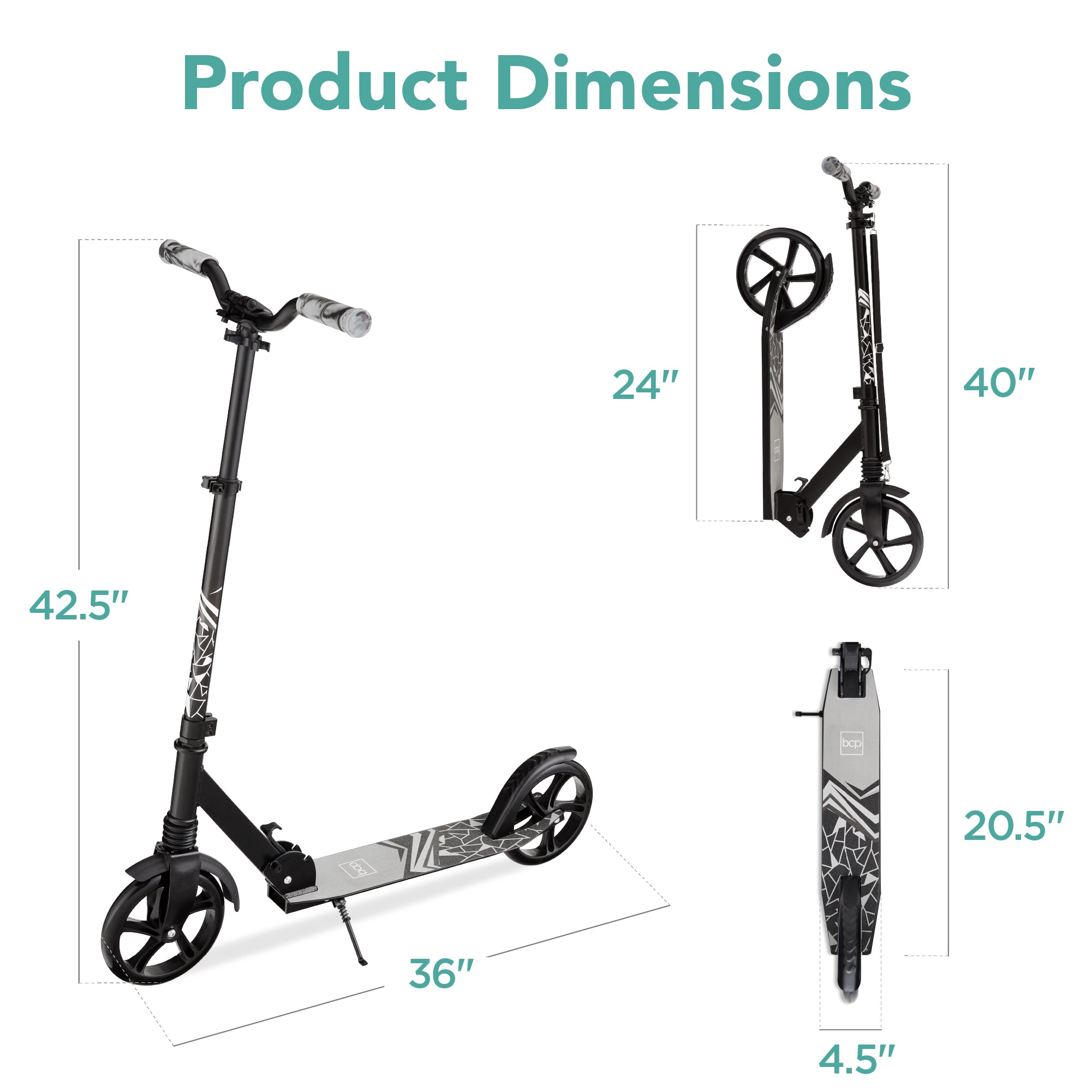 Kids Height Adjustable Kick Scooter w/ Carrying Strap, Non-Slip Deck