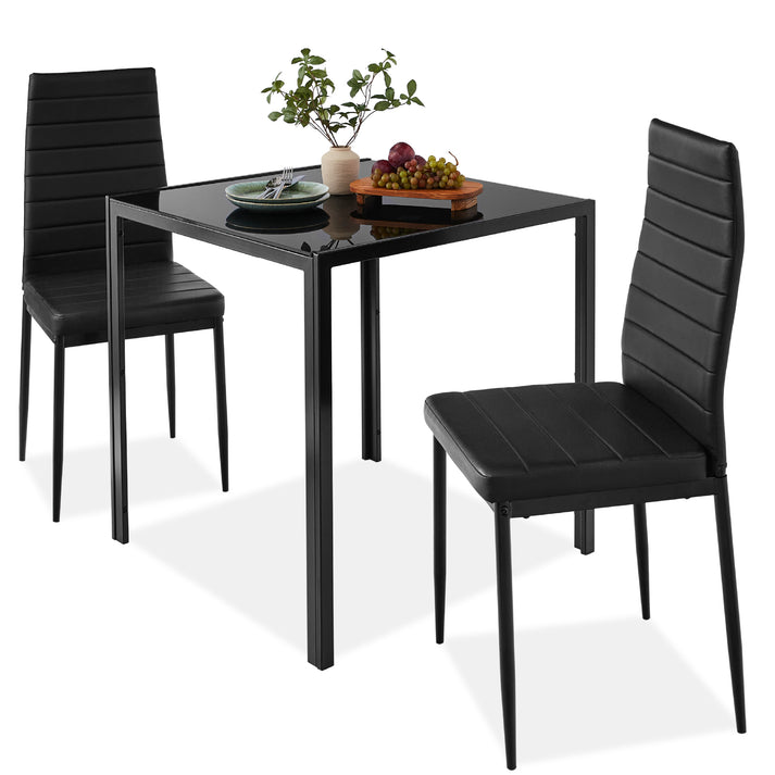 3-Piece Black Dining Table Set Cushioned Chairs Small Kitchen Table 29