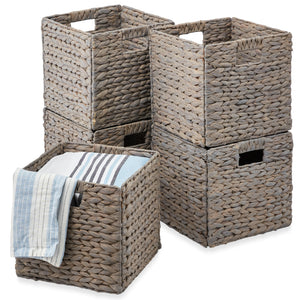 Set of 5 Collapsible Hyacinth Storage Baskets w/ Inserts - 13x13in