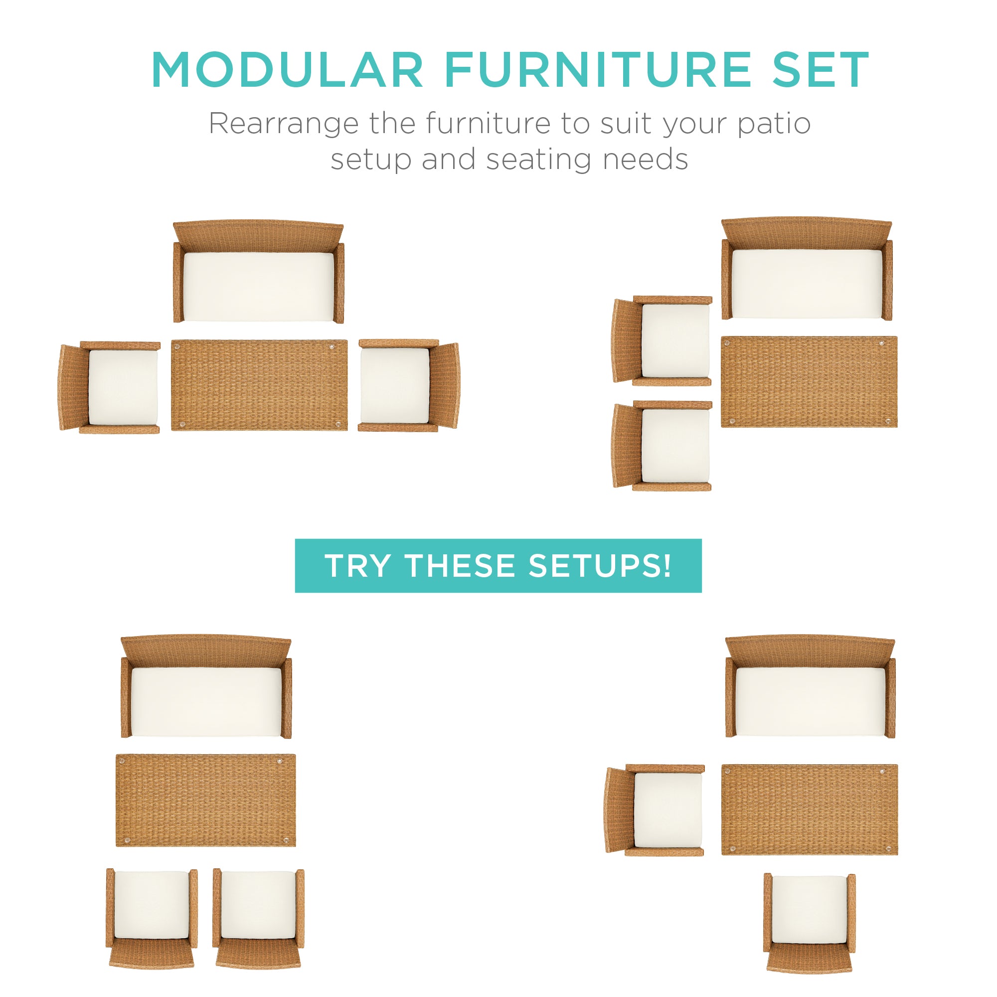 4-Piece Outdoor Wicker Conversation Patio Set w/ 4 Seats, Glass Table Top