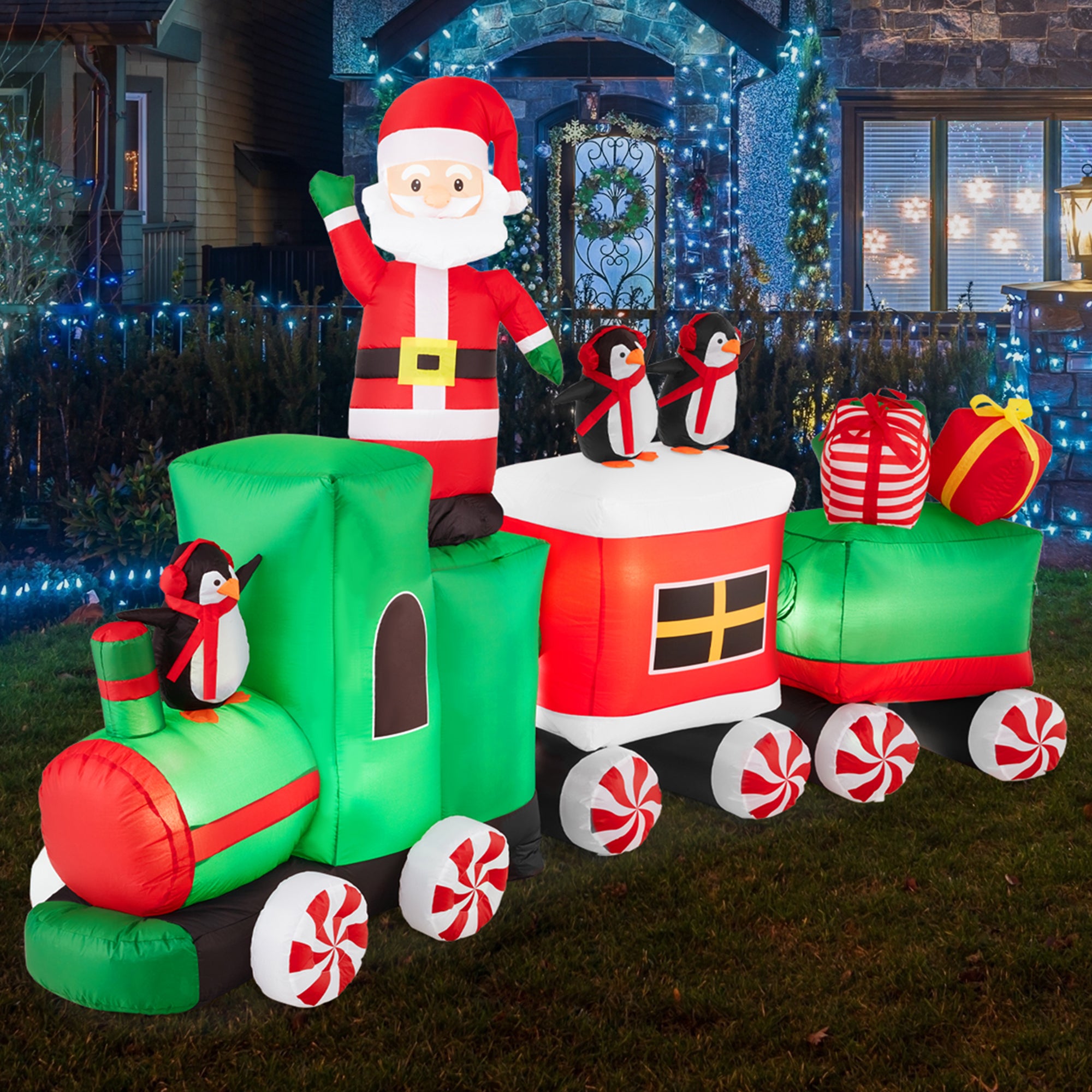 Pre-lit Inflatable Christmas Train & Animated Santa Claus - 8.5ft