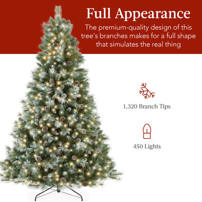 Best Choice Products 7.5ft Pre-Lit Frosted Scotch Pine Christmas Tree w/ 1,320 Branch Tips, 450 2-in-1 LED Lights