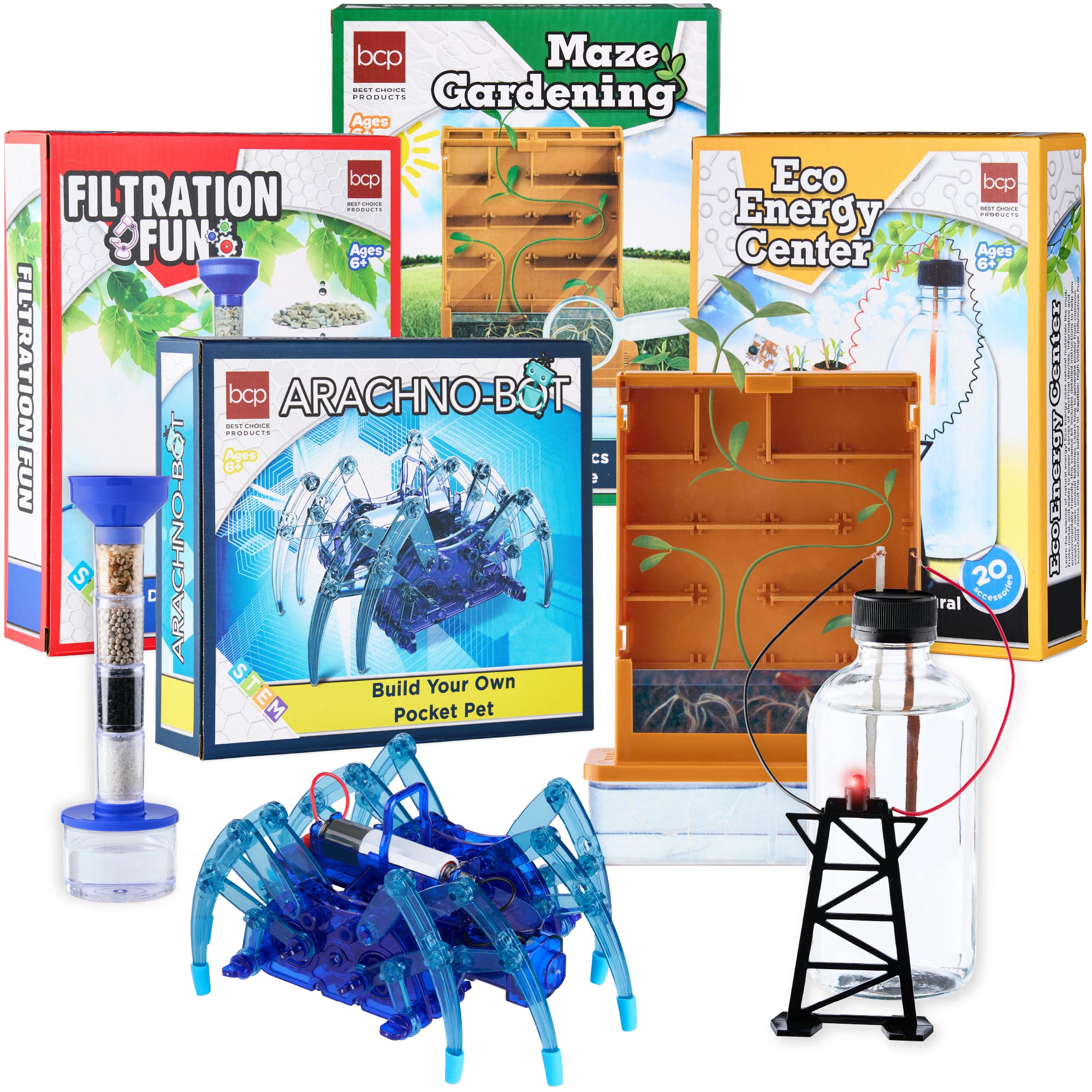 Kids 4-in-1 Science Kit, STEM & STEAM DIY Maze, Water, Spider