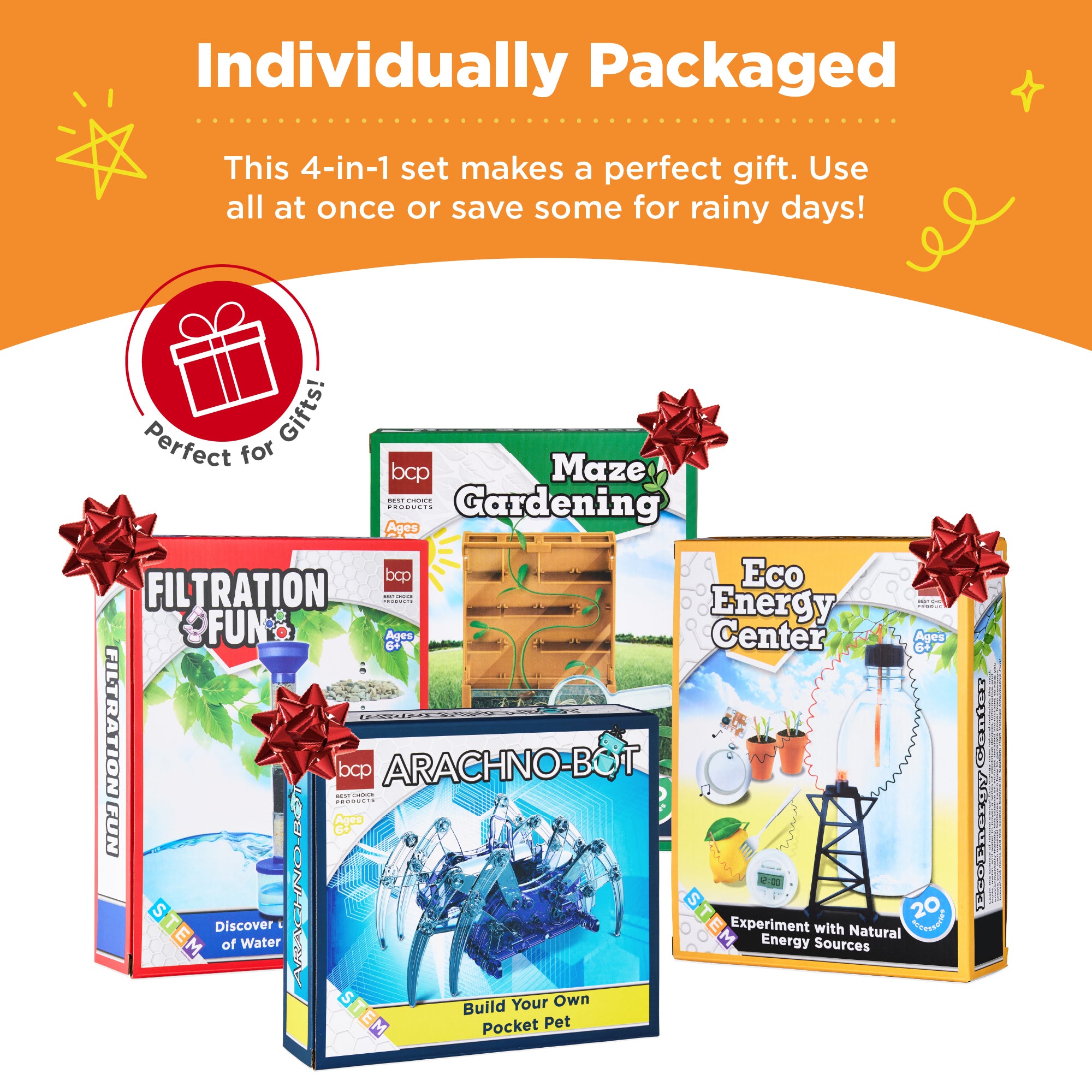 Kids 4-in-1 Science Kit, STEM & STEAM DIY Maze, Water, Spider, Battery Set
