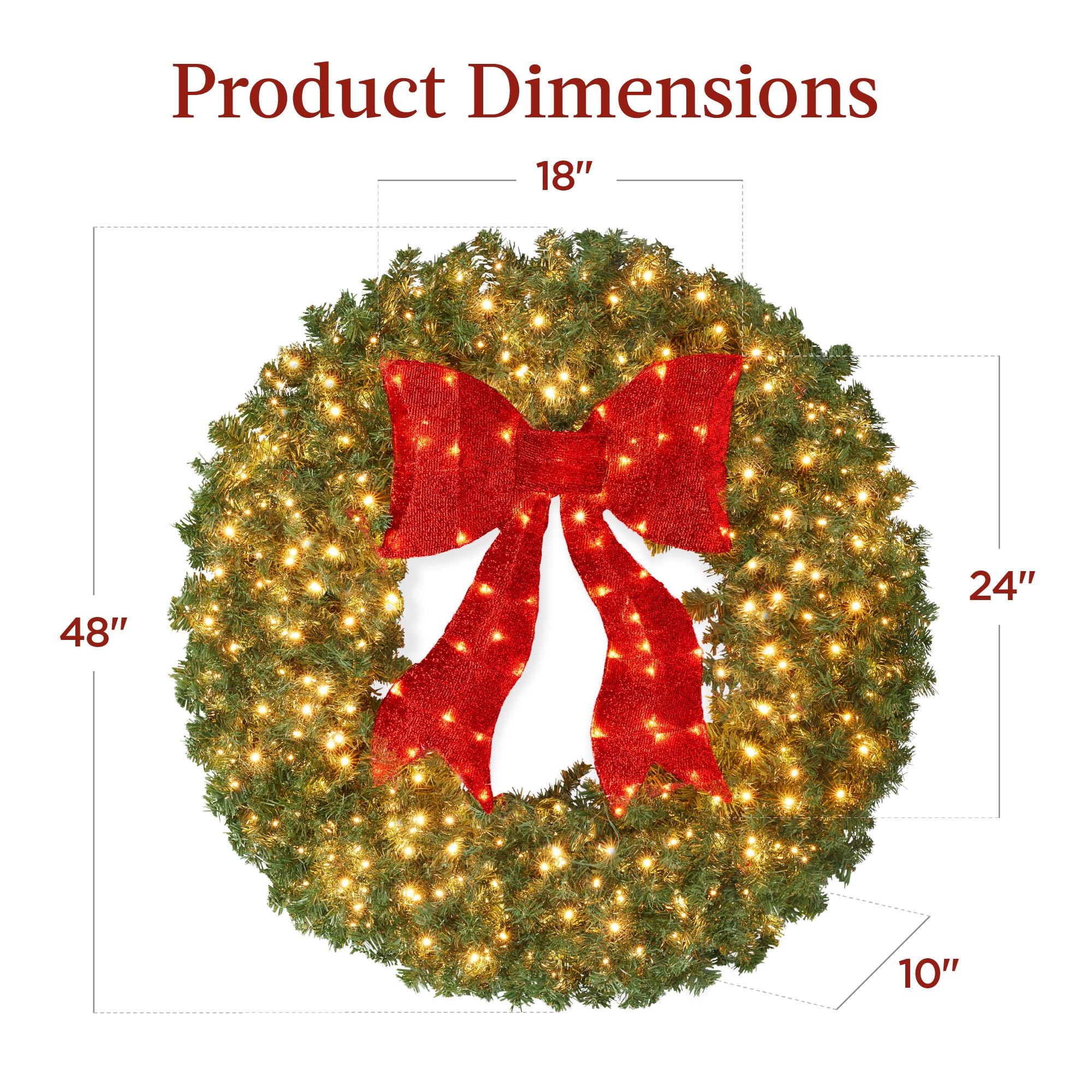 Pre-Lit Artificial Fir Christmas Wreath w/ Red Bow - Thumbnail 5