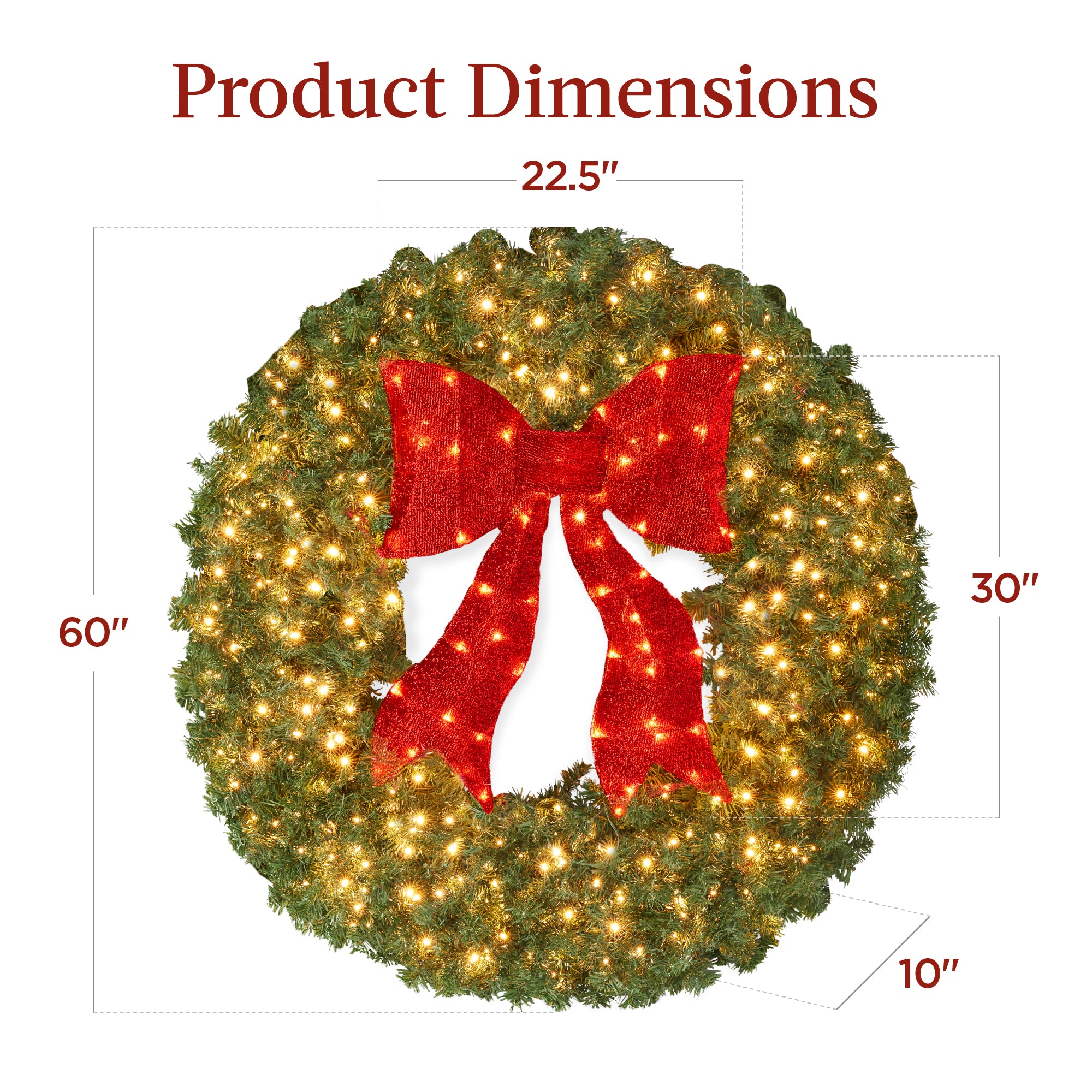 Pre-Lit Artificial Fir Christmas Wreath w/ Red Bow, LED Lights