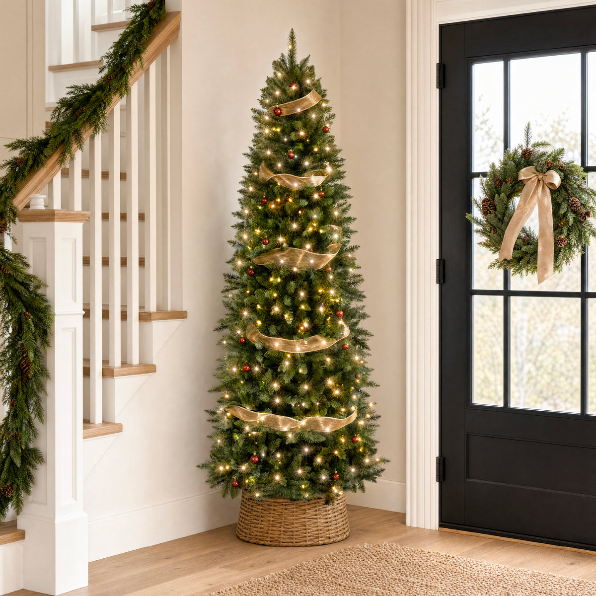 Artificial Pencil Christmas Tree with Viral Twinkling Lights, PreLit Spruce
