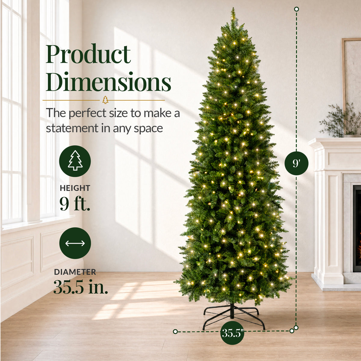 Artificial Pencil Christmas Tree with Viral Twinkling Lights, PreLit Spruce