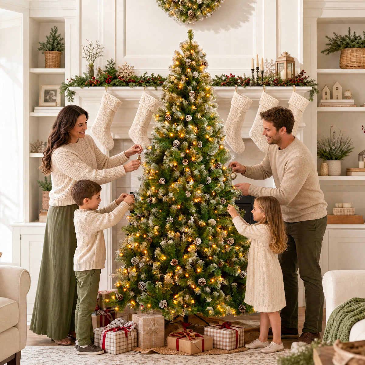Artificial Christmas Tree with Viral Twinkling Lights, PreLit Frosted Pine