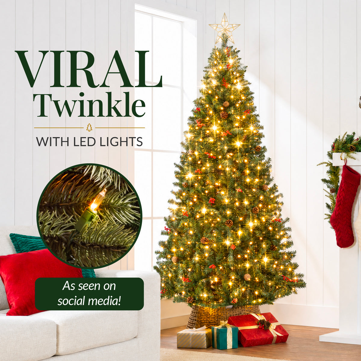Pre-Lit Pre-Decorated Artificial Christmas Tree Spruce w/Twinkling LEDs