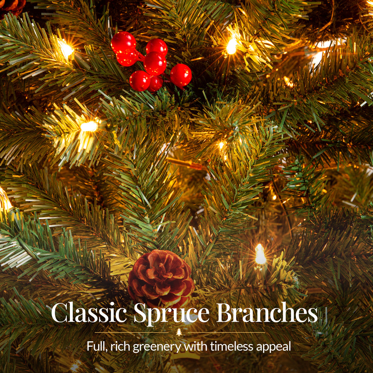 Pre-Lit Pre-Decorated Artificial Christmas Tree Spruce w/Twinkling LEDs