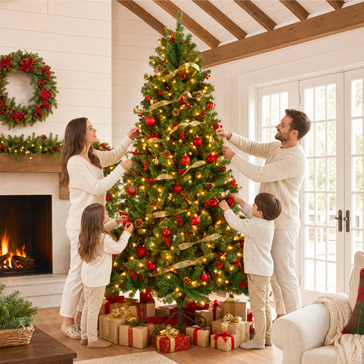 Pre-Lit Pre-Decorated Artificial Christmas Tree Spruce w/Twinkling LEDs
