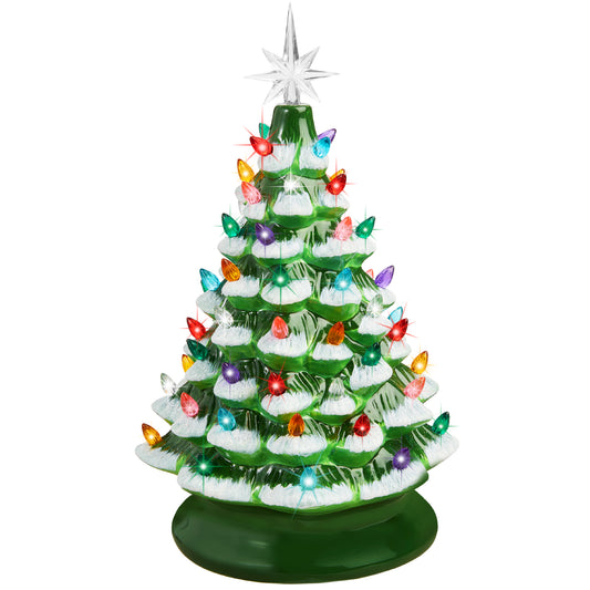 Pre-Lit Ceramic Tabletop Christmas Tree with Lights- 15in