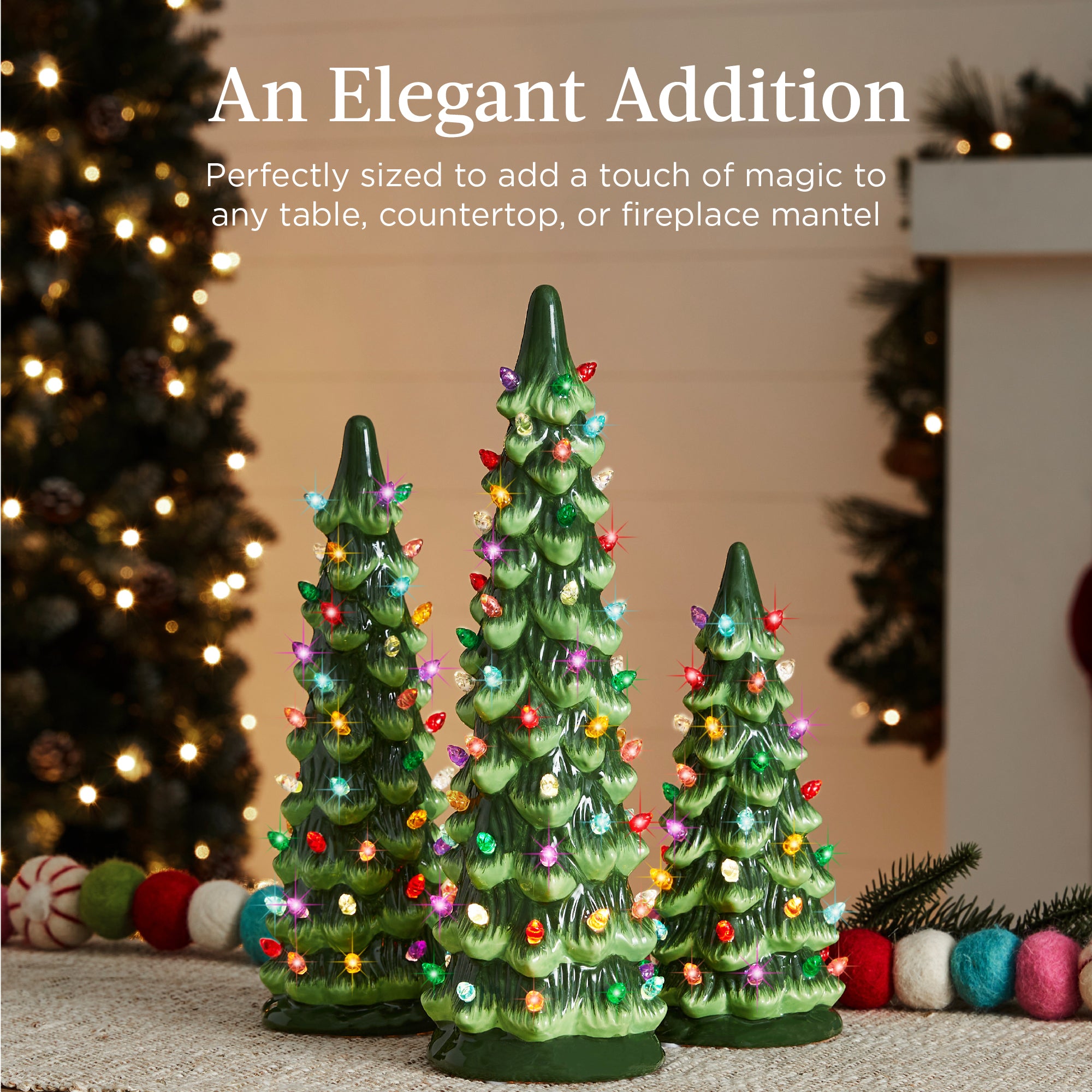 Set of 3 Pre-Lit Ceramic Tabletop Christmas Trees – Best Choice