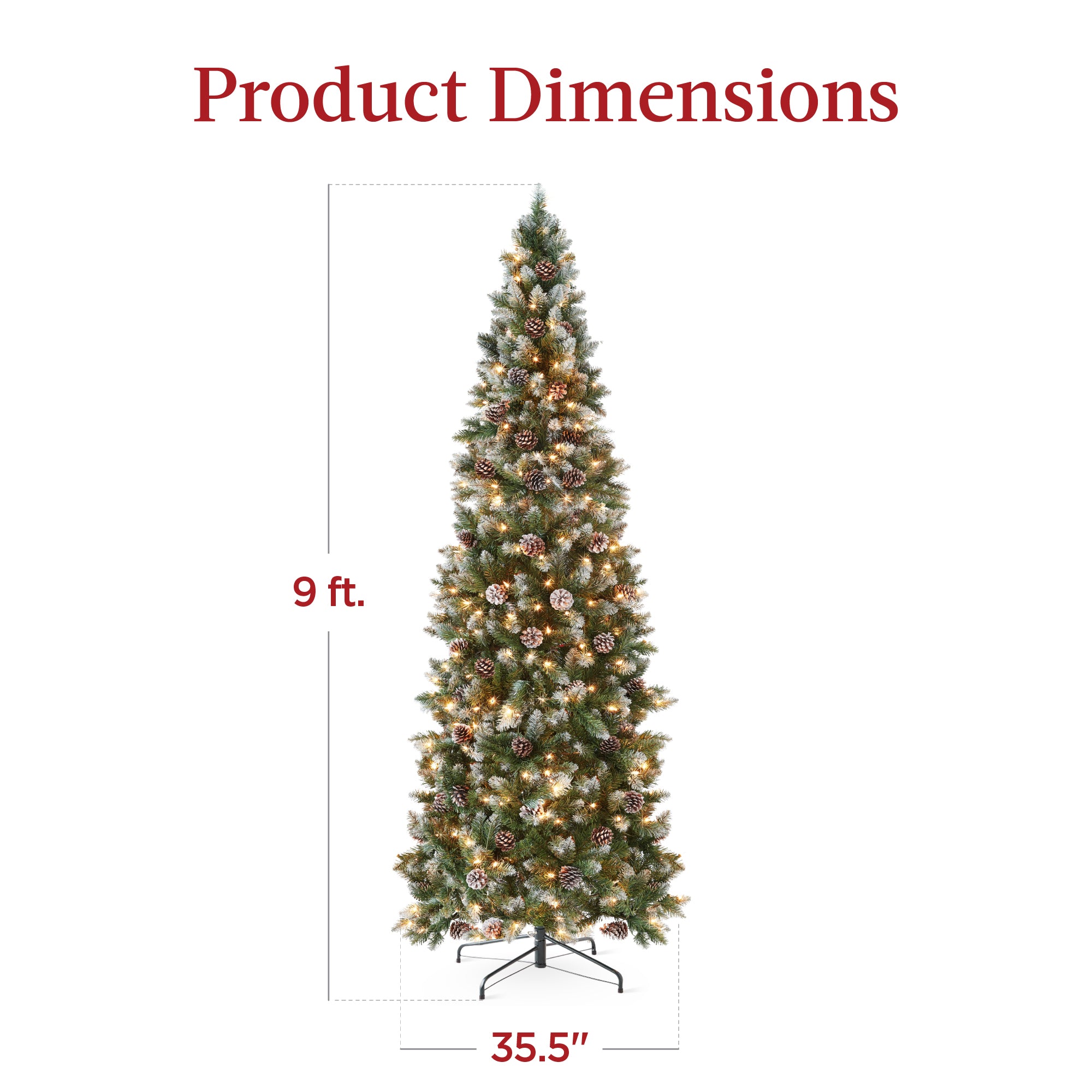 Pre-Lit Partially Flocked Pencil Christmas Tree w/ Pine Cones, Metal Stand - Thumbnail 3