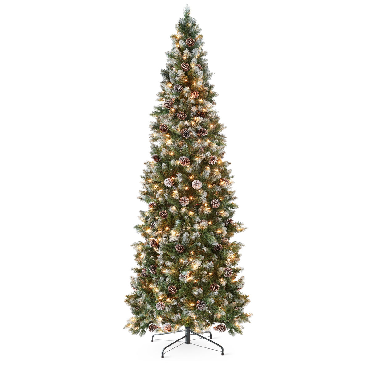 Artificial Pencil Christmas Tree w/ Twinkling Lights, Pre-Lit Frosted Pine