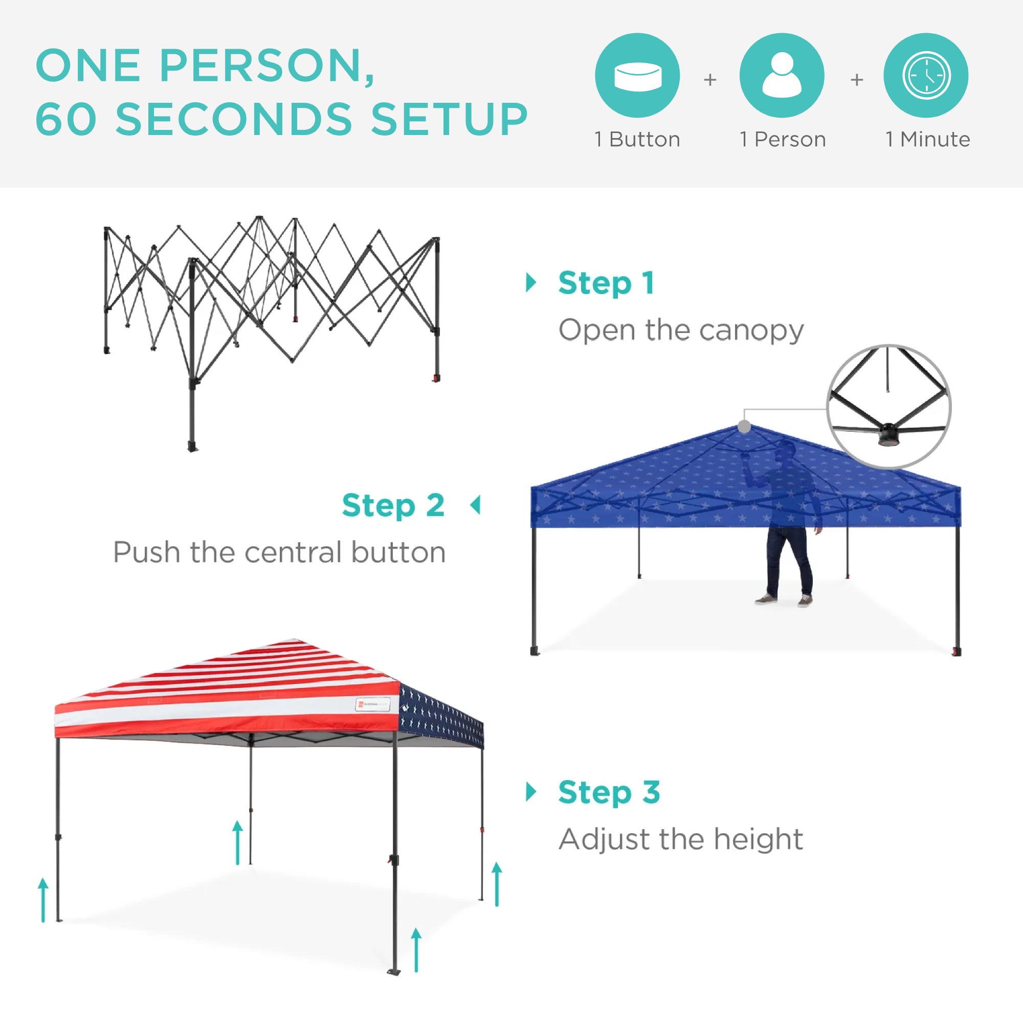 One-Person Setup Instant Pop Up Canopy w/ Case, 4 Weight Bags