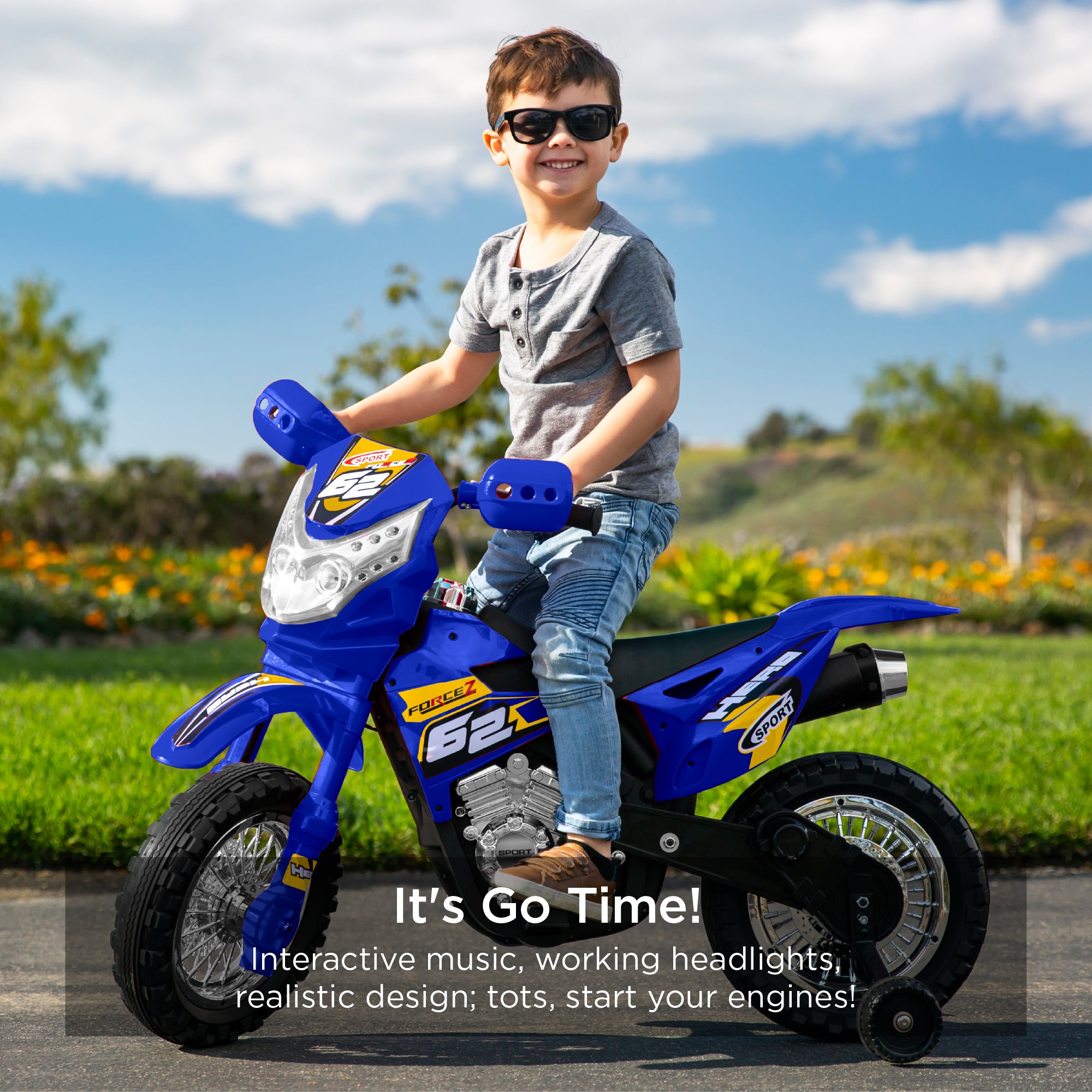 おもちゃ will 6V Kids Electric Ride-On Motorcycle Toy w/ Training Wheels, Lights