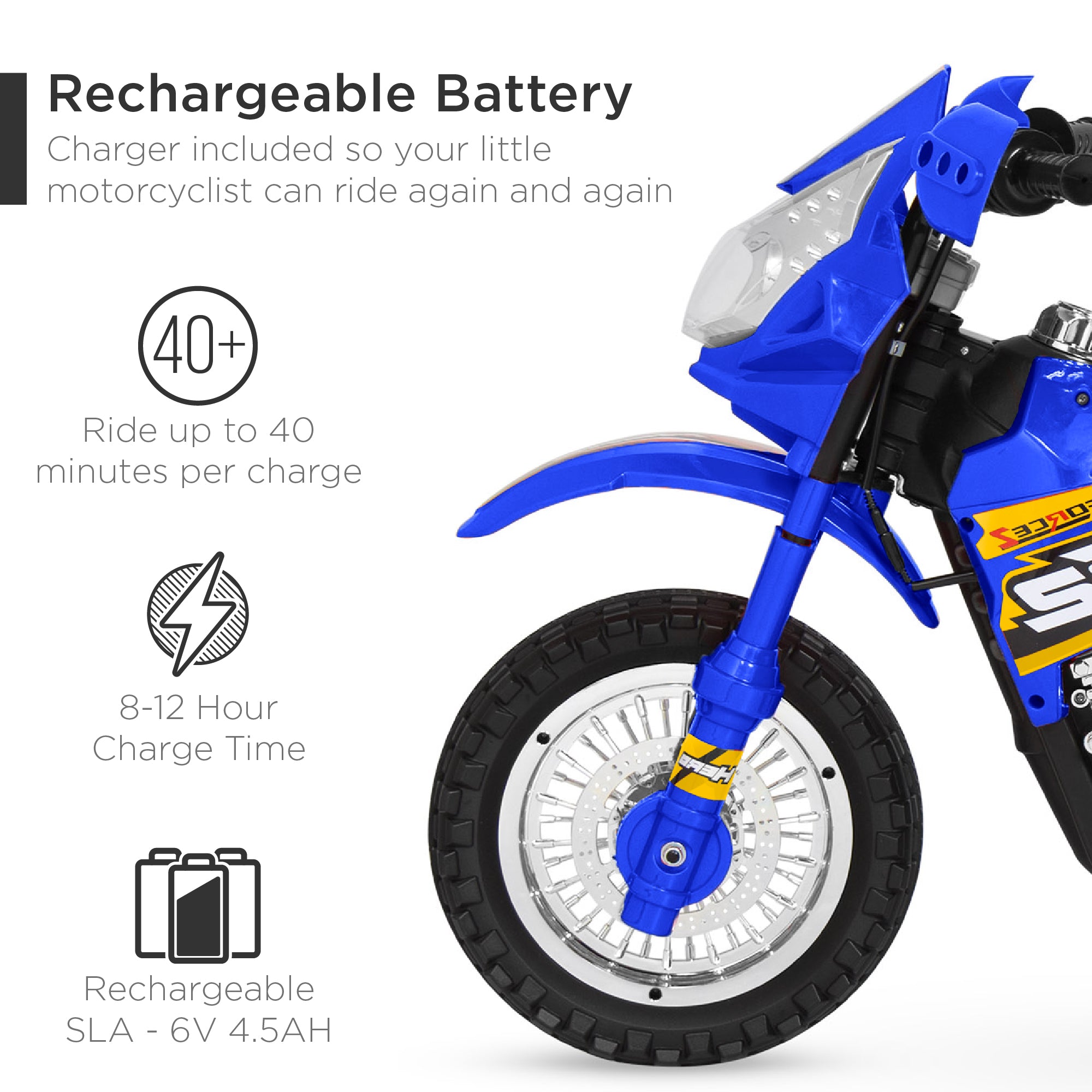6V Kids Electric Ride-On Motorcycle Toy w/ Training Wheels, Lights