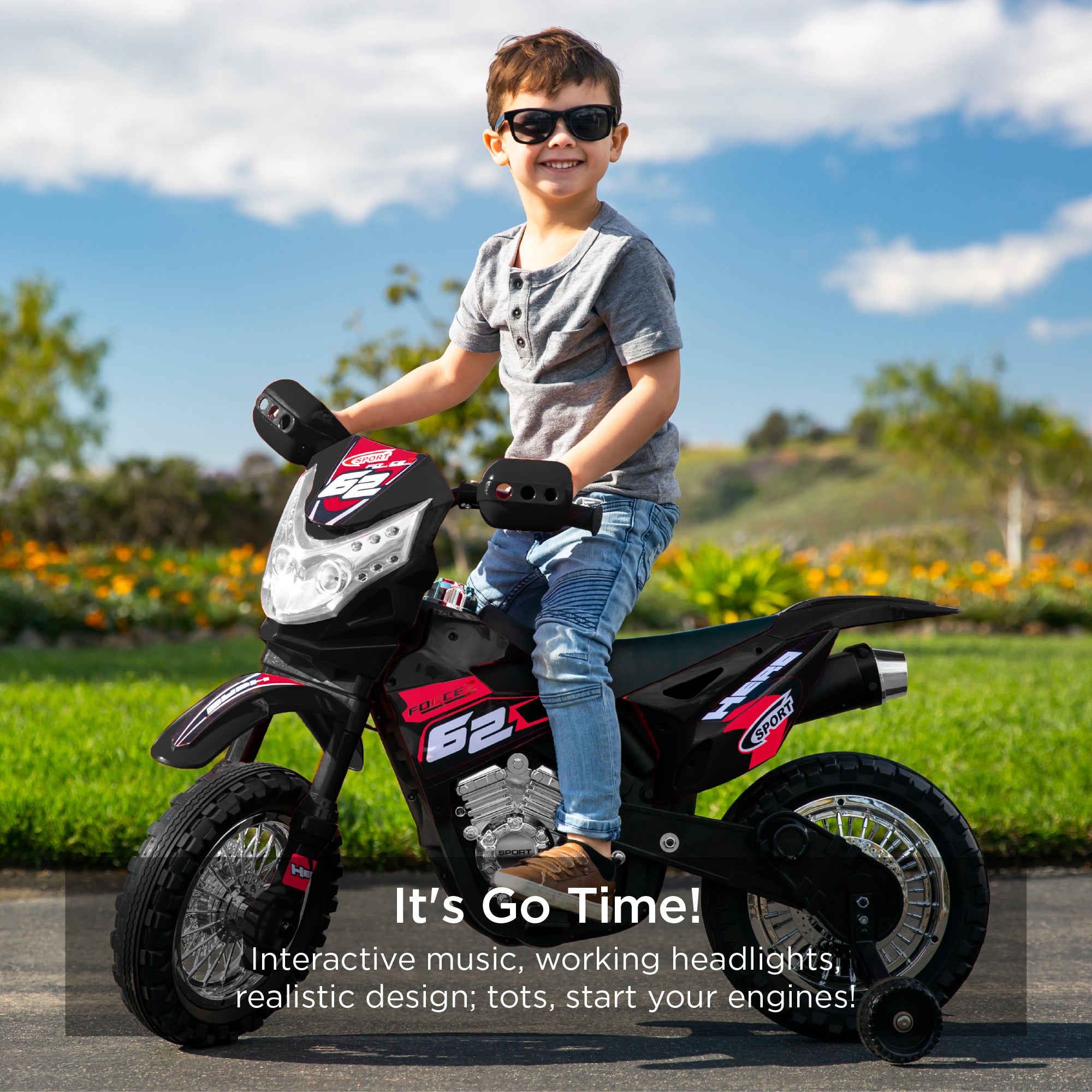6V Kids Electric Ride-On Motorcycle Toy w/ Training Wheels, Lights