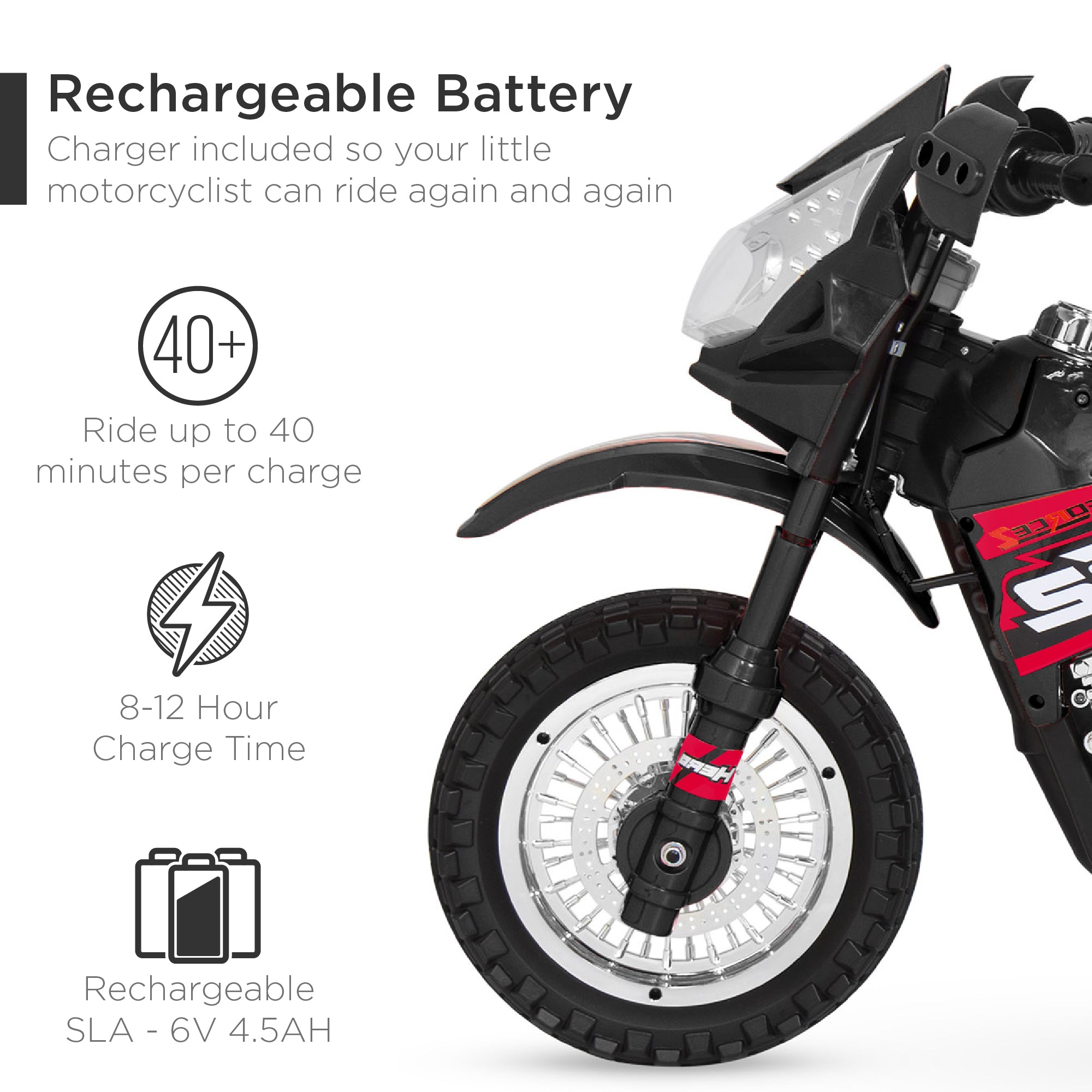 6V Kids Electric Ride-On Motorcycle Toy w/ Training Wheels, Lights